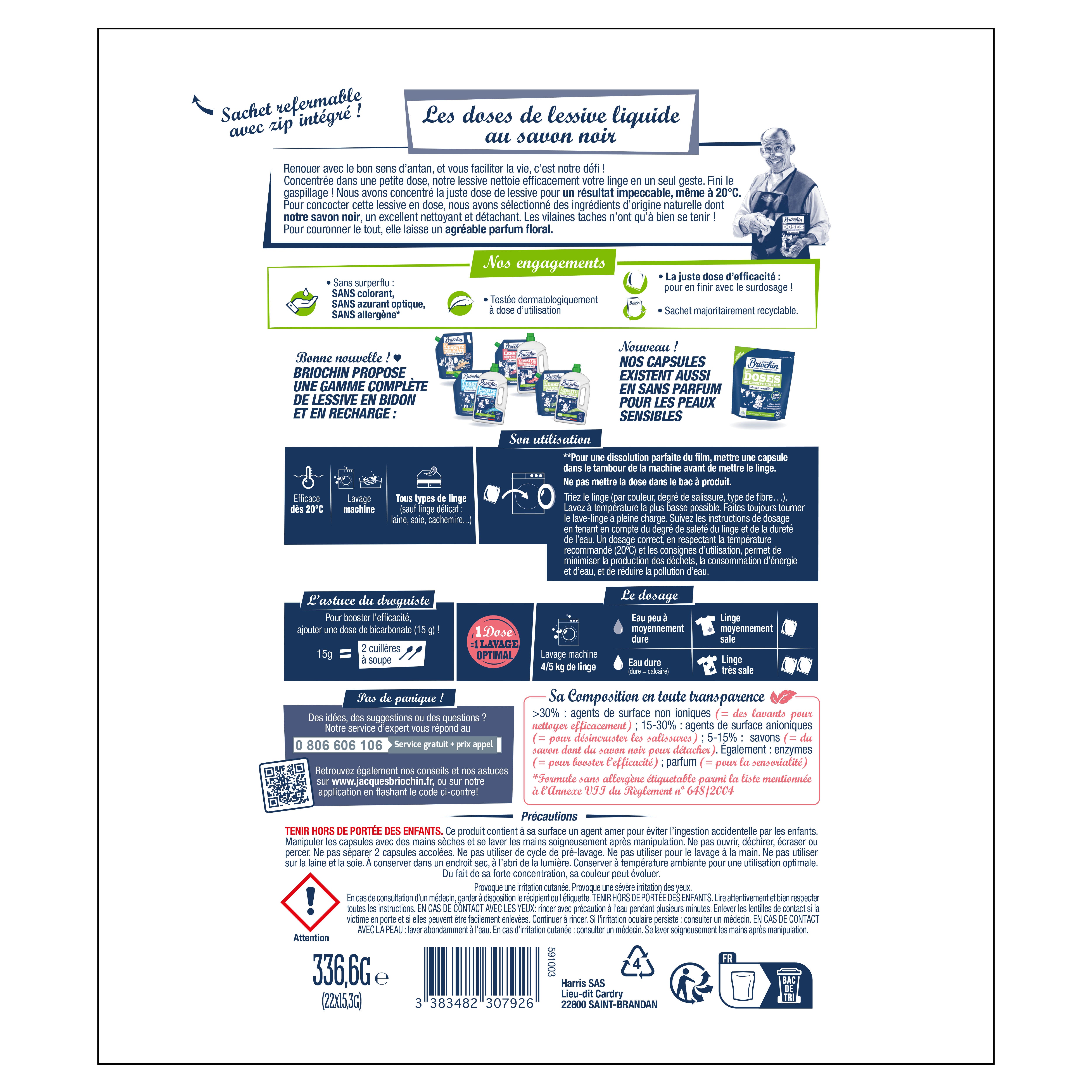 JACQUES BRIOCHIN - Dose lessive liquide au Savon noir parfum Bouquet floral 22 doses Bouquet Floral