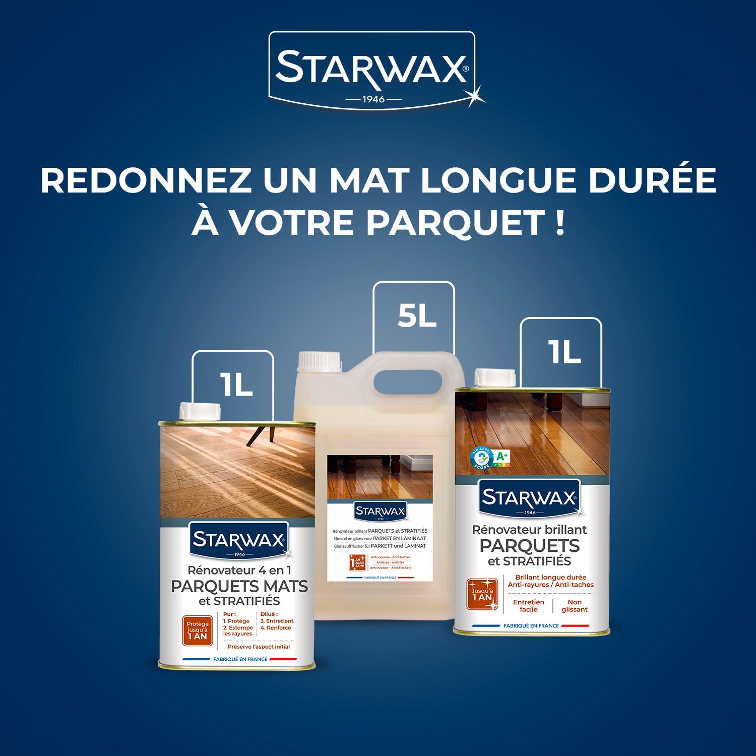 STARWAX - Rénovateur 4 en 1 Parquets mats et stratifiés 1L