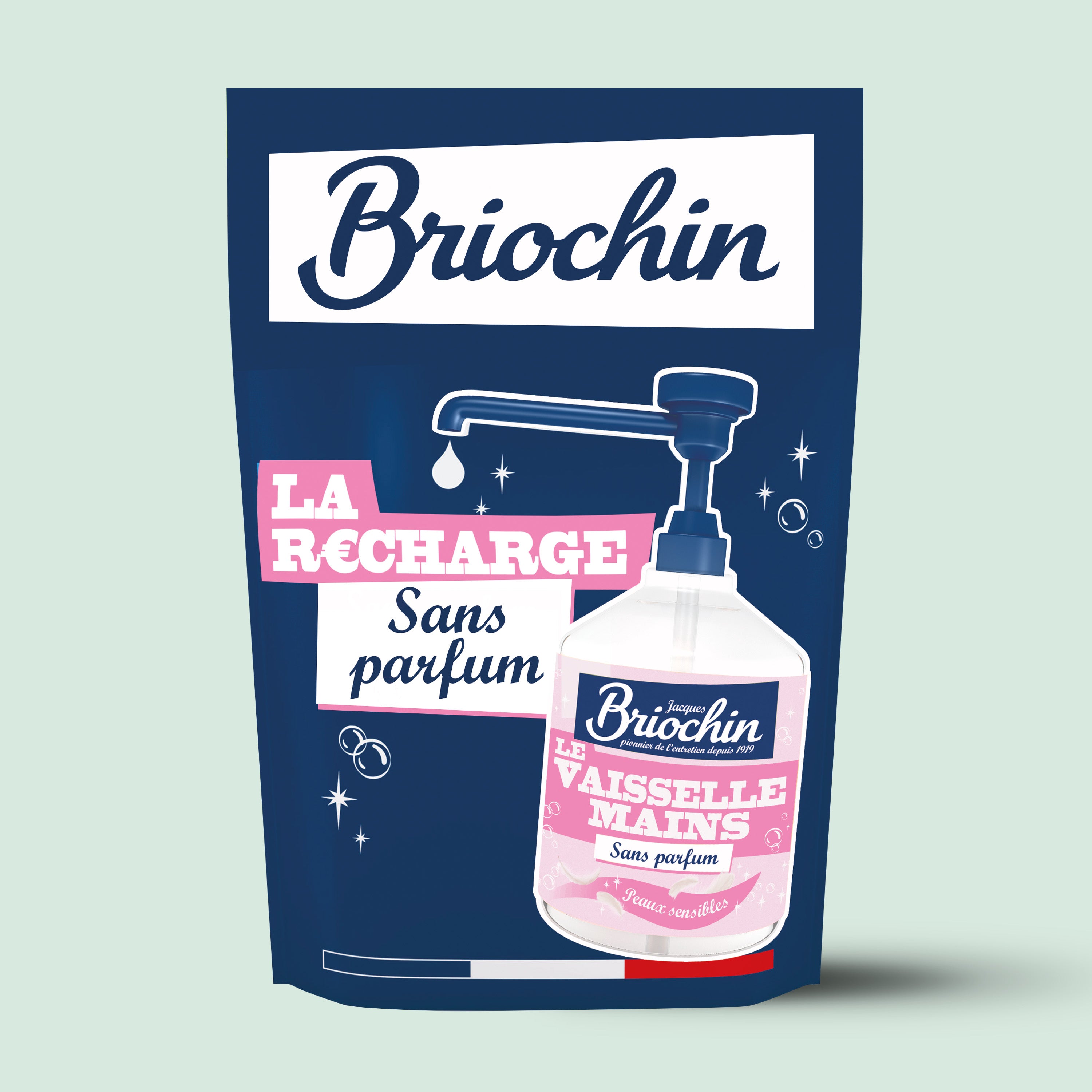 JACQUES BRIOCHIN - Recharge Liquide Vaisselle Mains Savon de Marseille spécial peaux sensibles 450ml Sans parfum