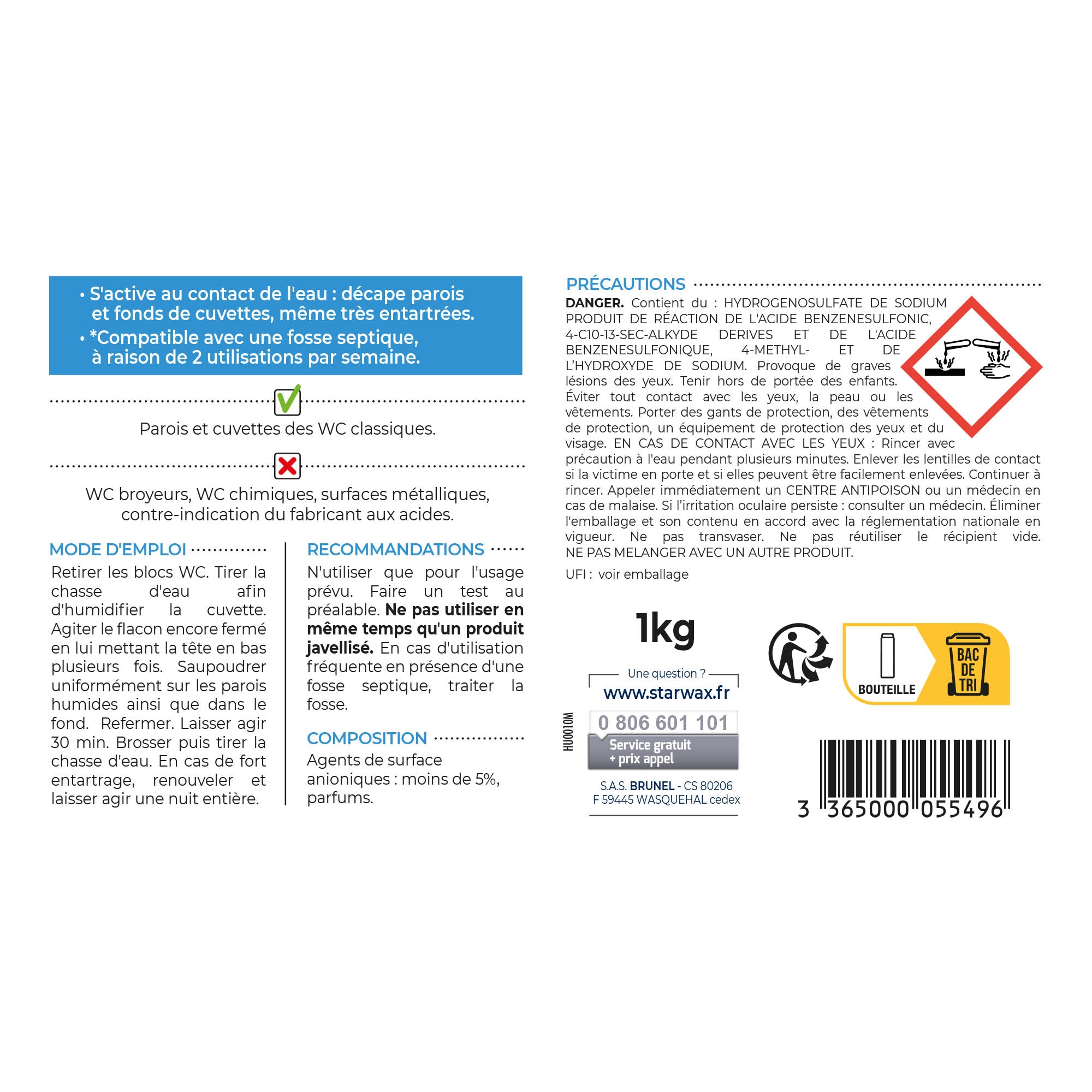 STARWAX - Détartrant surpuissant poudre pour WC 1kg