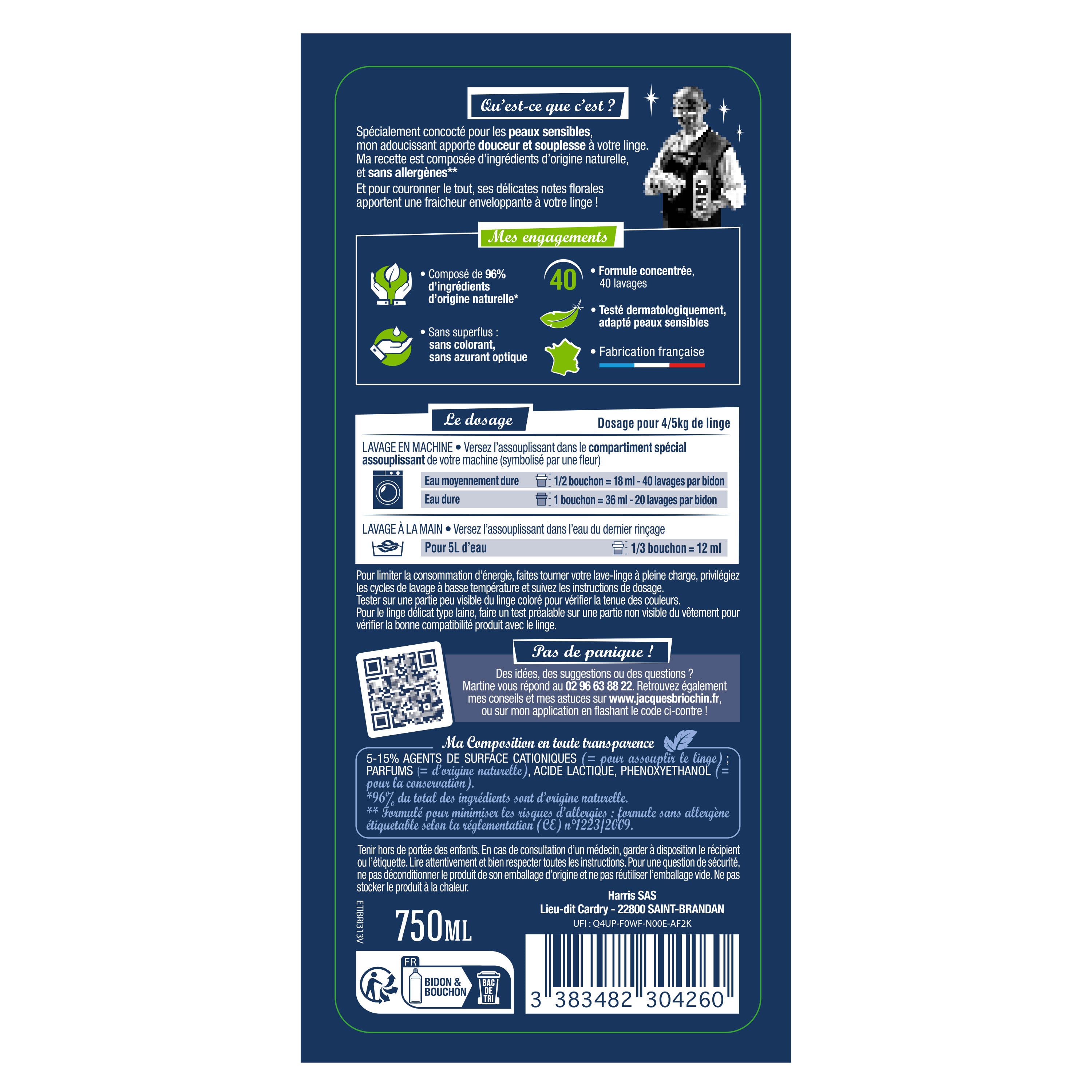 JACQUES BRIOCHIN - Adoucissant peaux sensibles 750ml Fleur de coton