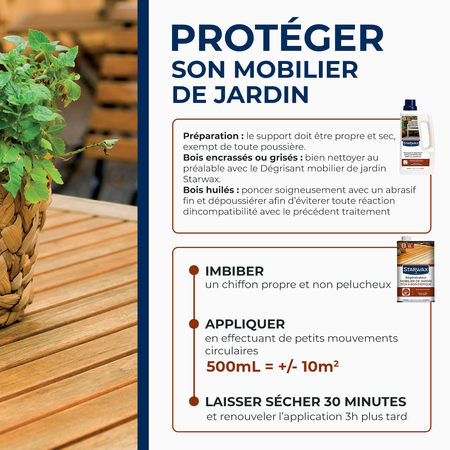 STARWAX - Régénérateur teck et bois exotiques pour mobilier de jardin 500ml