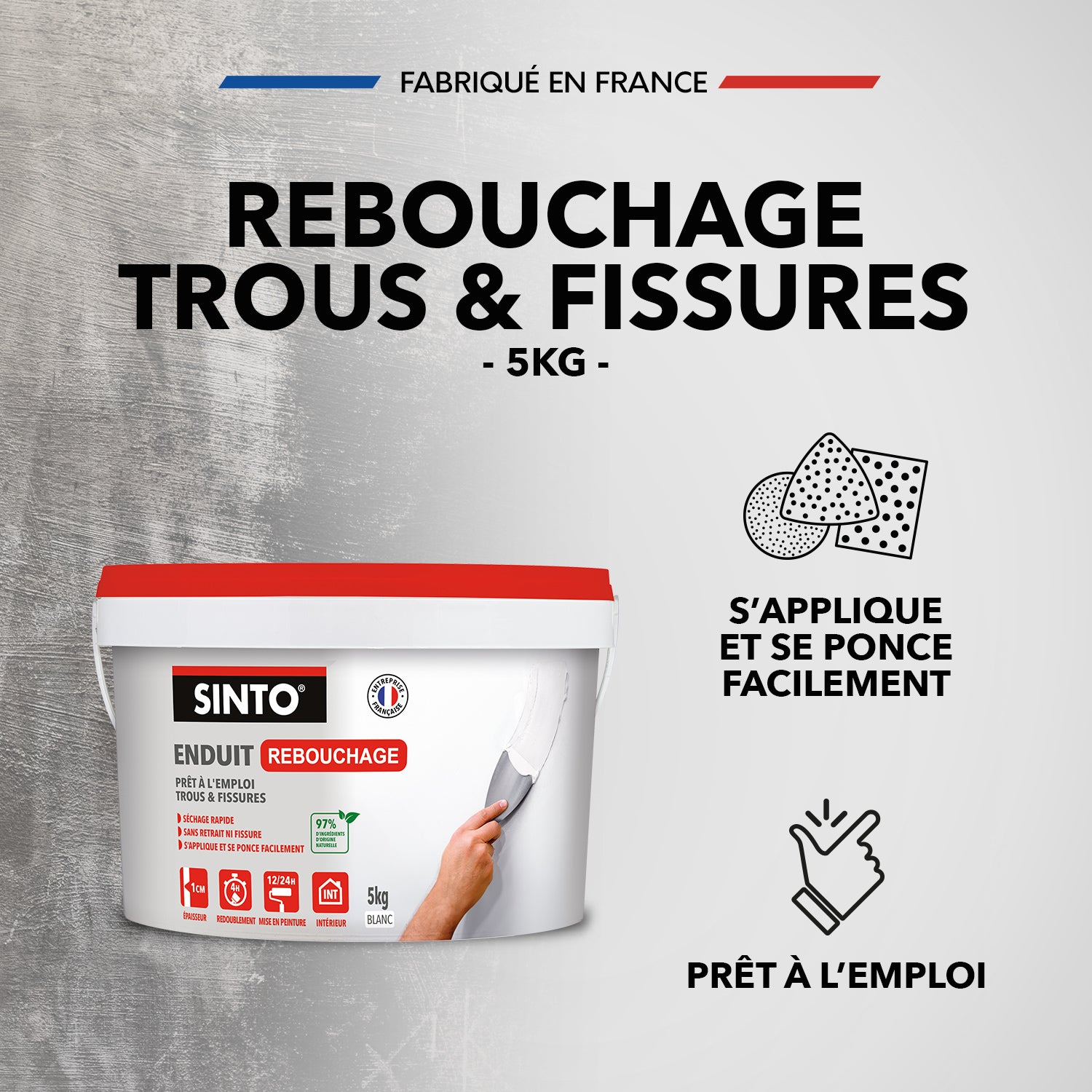 SINTO - Enduit rebouchage pâte 1kg Blanc