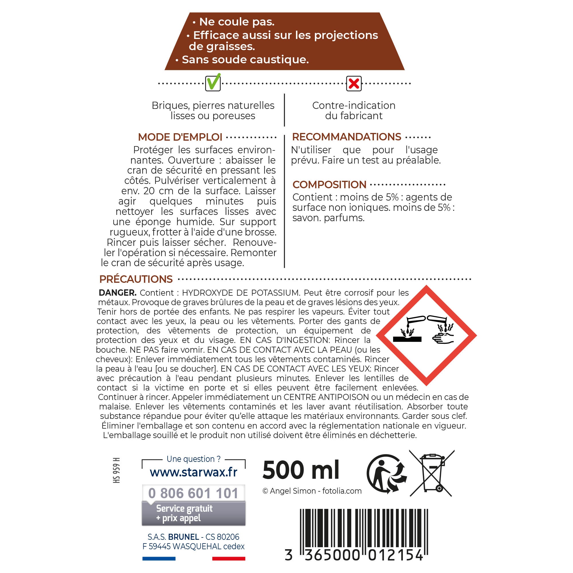 STARWAX - Nettoyant pierres et briques pour cheminée 500ml
