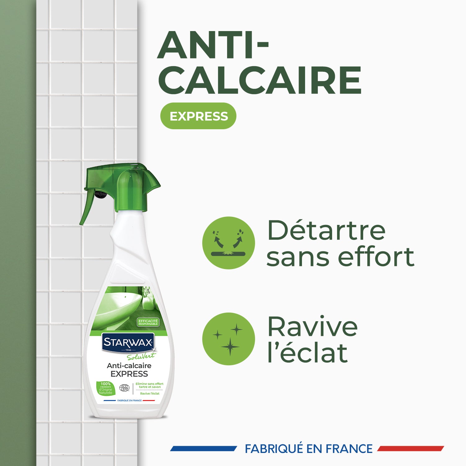 STARWAX SOLUVERT - Anti-calcaire express pour salle de bains Ecocert 500ml