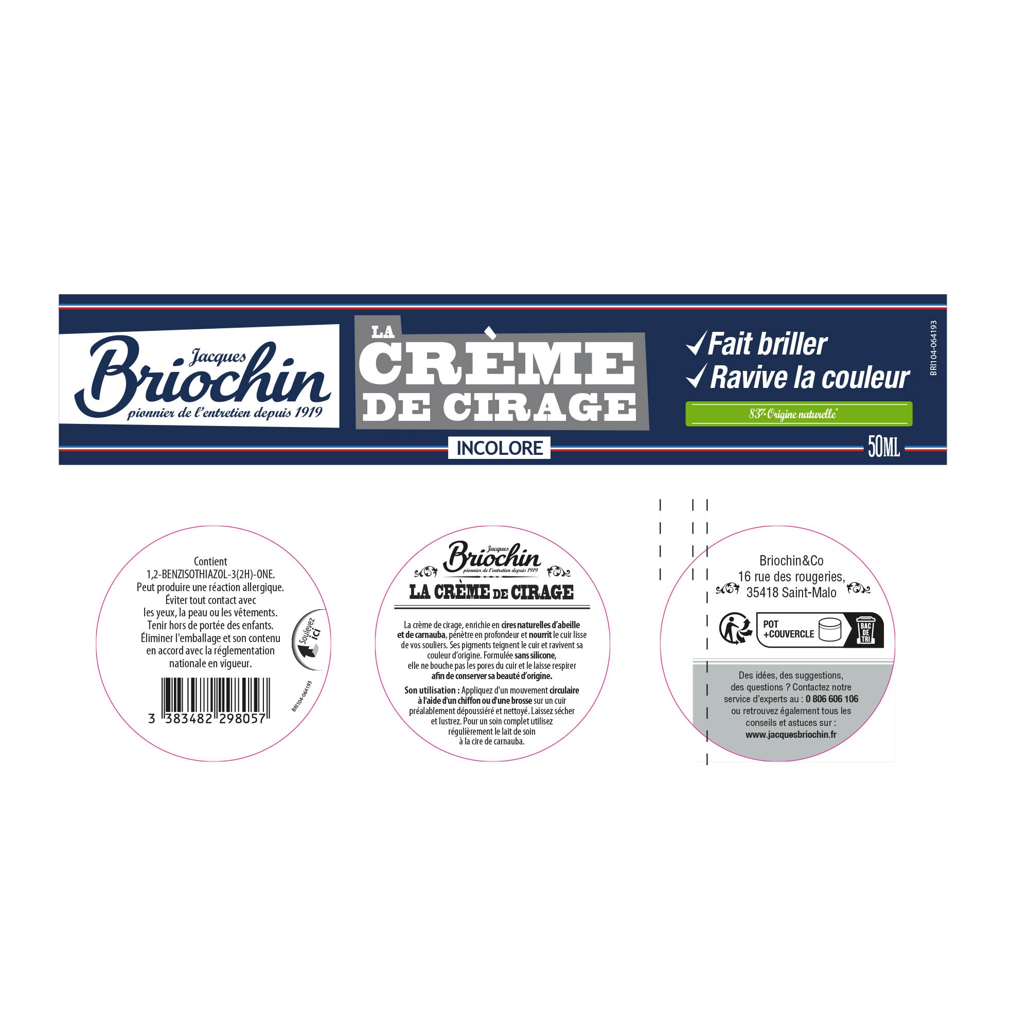 JACQUES BRIOCHIN - Crème de cirage incolore 50ml