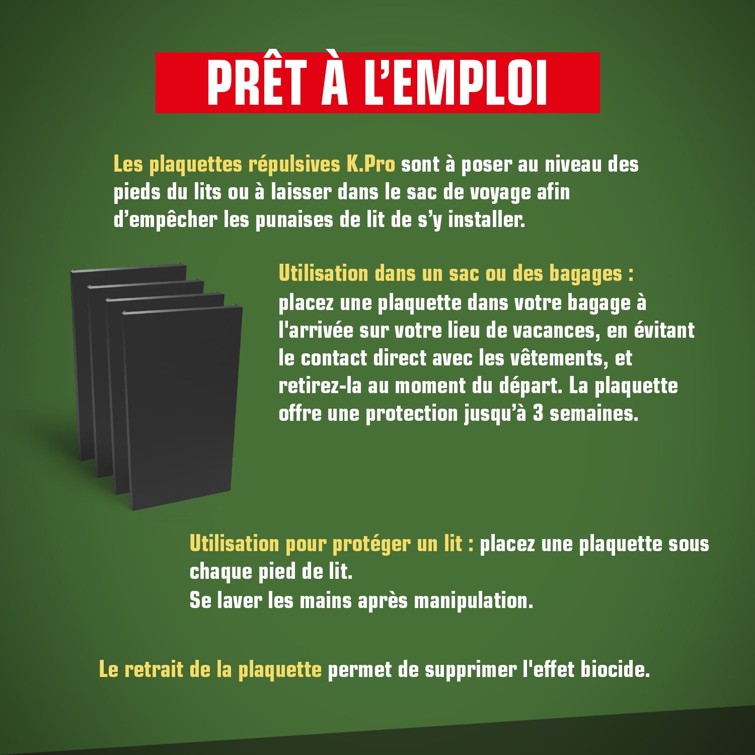 K.PRO - Plaquettes punaises de lit 4 plaquettes
