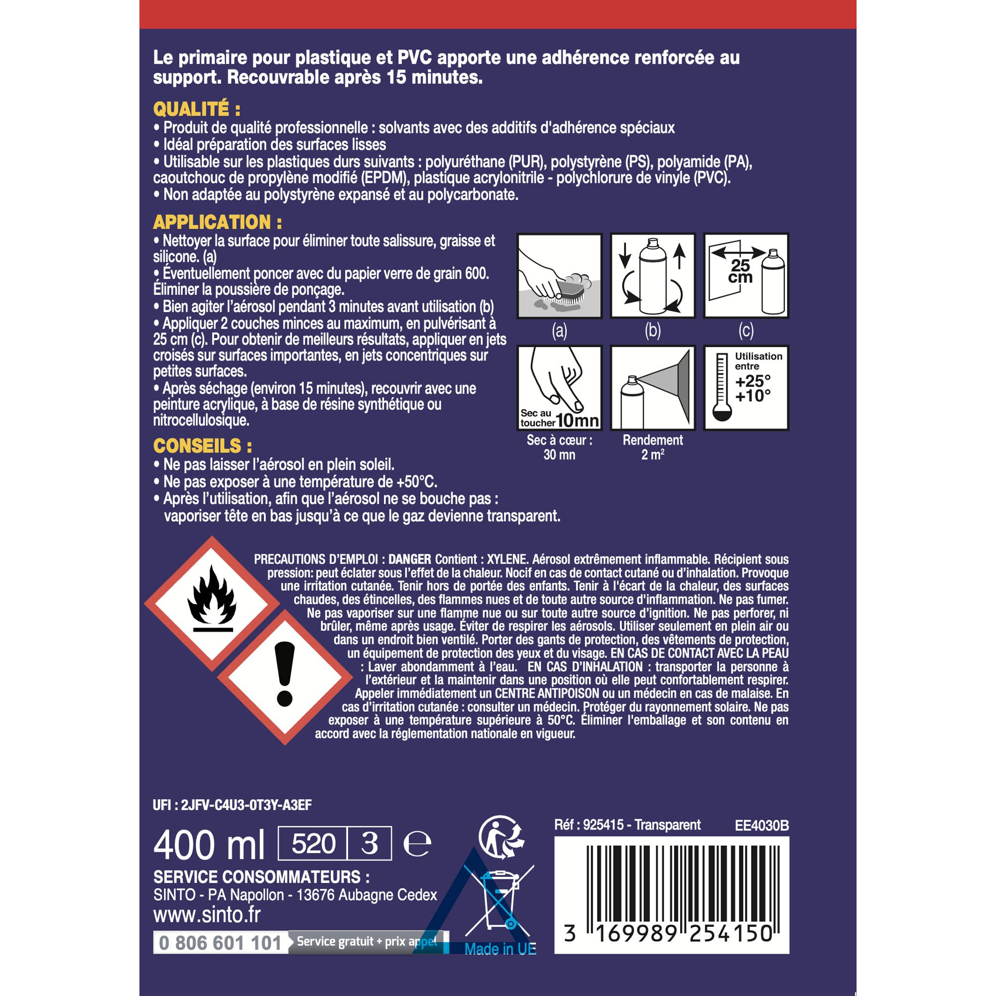 SINTO - Aérosol apprêt sous-couche 400ml Gris métal