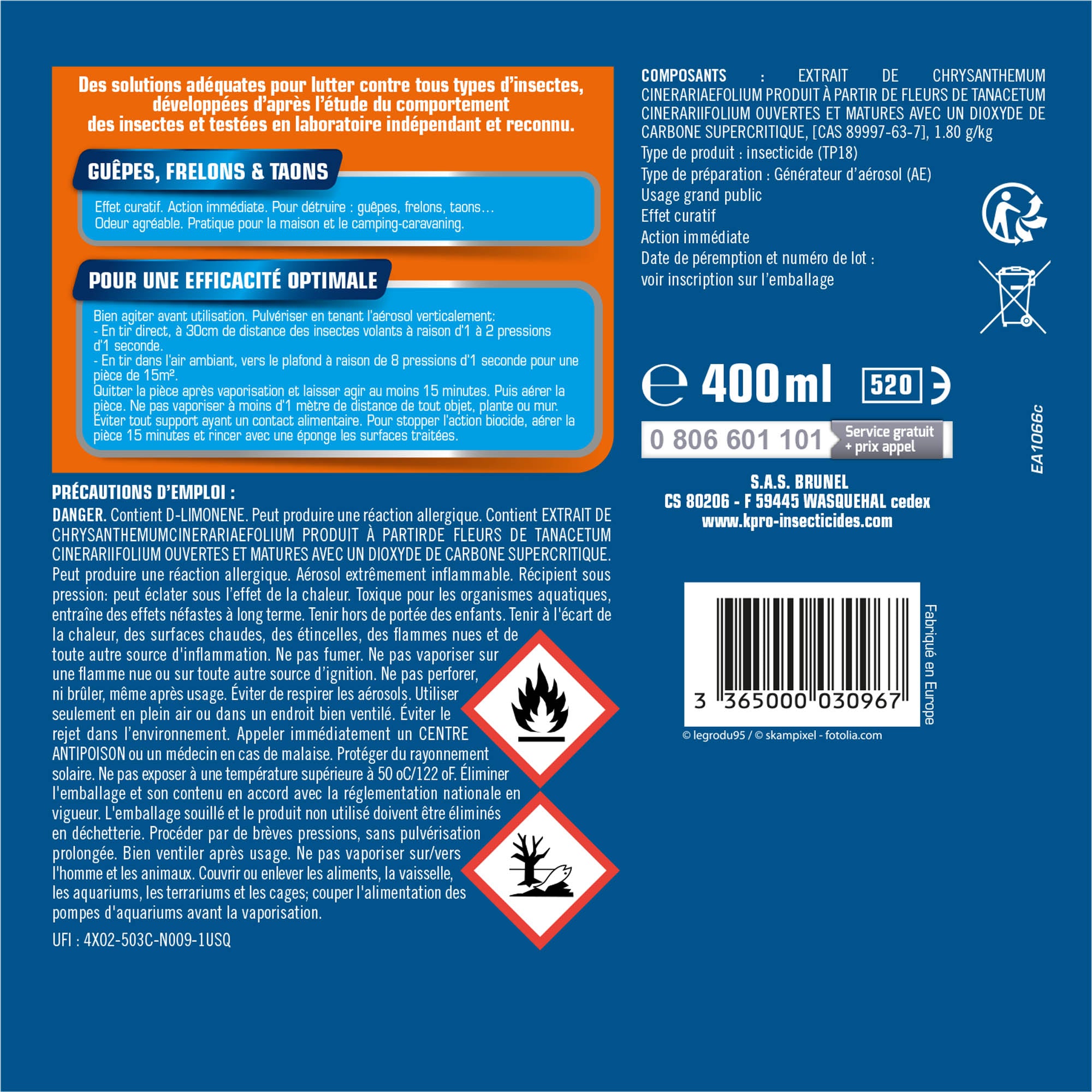 K.PRO - Aérosol contre guêpes et frelons 400ml
