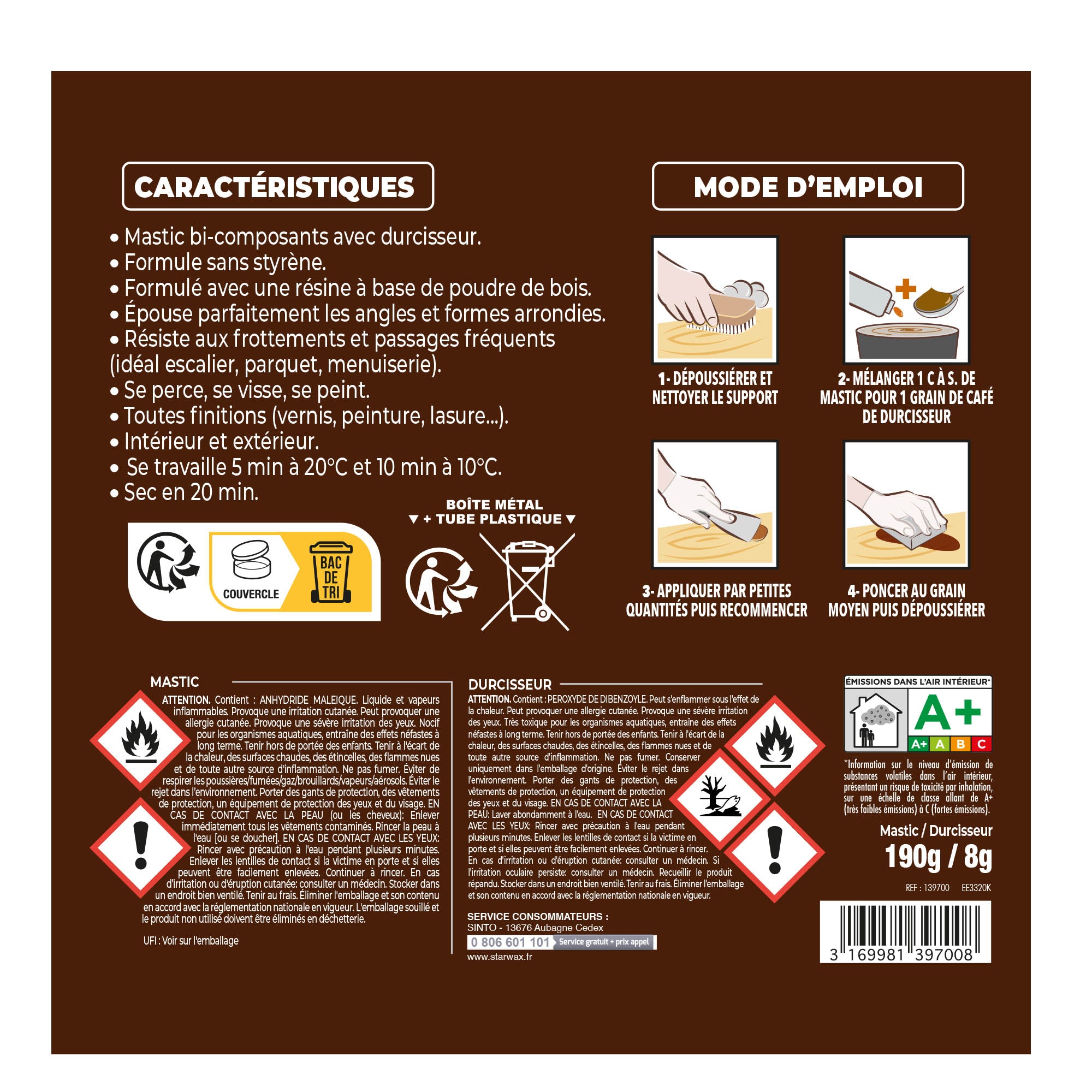 SINTO - Reconstitue angles et gros trous 500ml Chêne