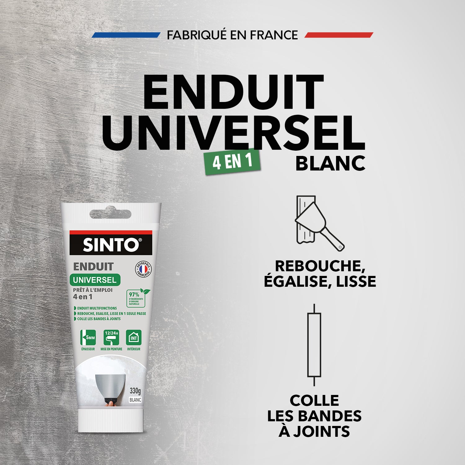 SINTO - Enduit universel pâte 330g Blanc