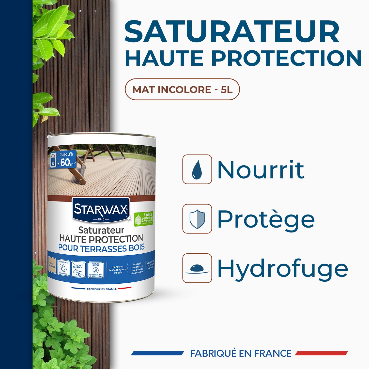 STARWAX - Saturateur Haute protection pour terrasses bois
1L Teck