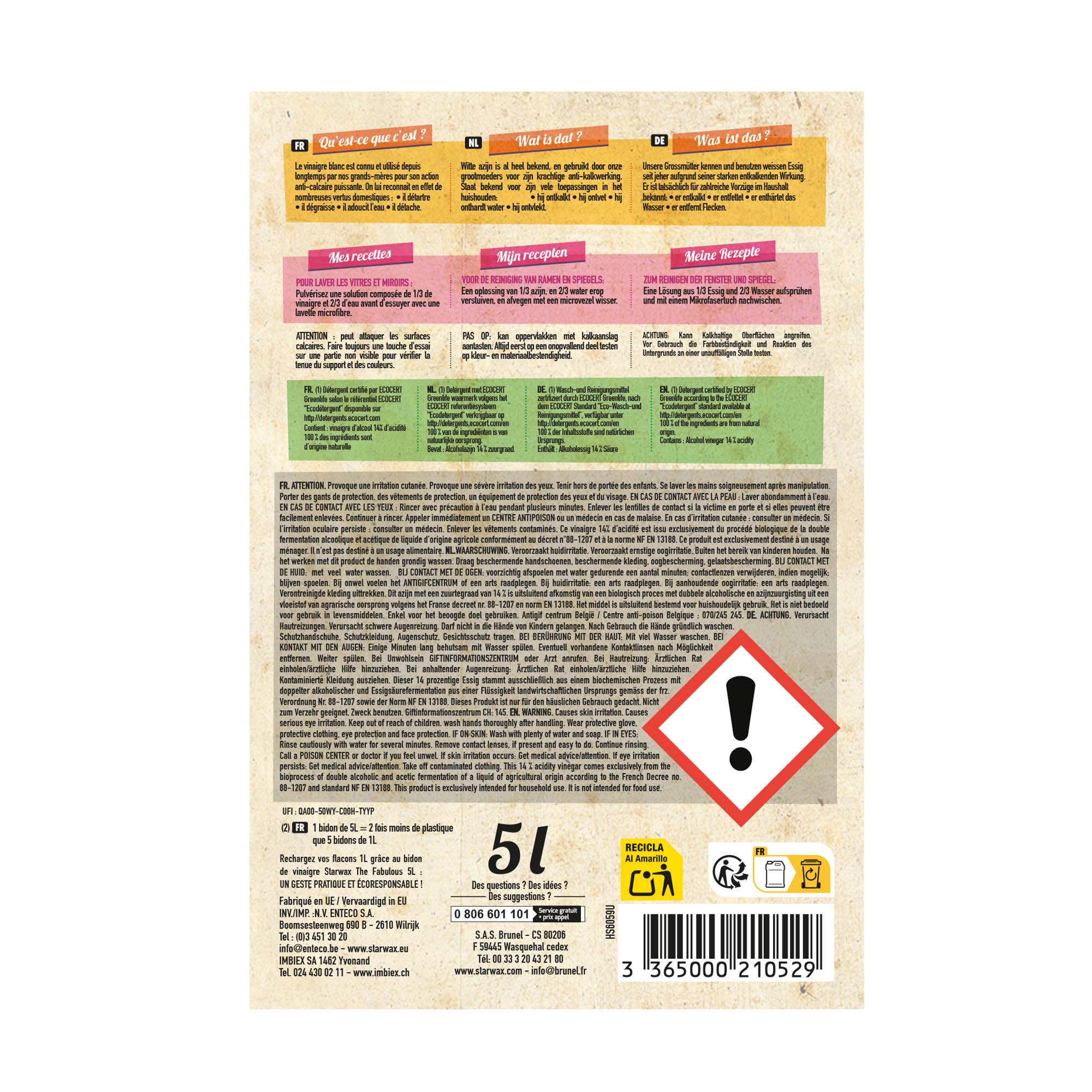 STARWAX FABULOUS - Vinaigre blanc 14° 1L