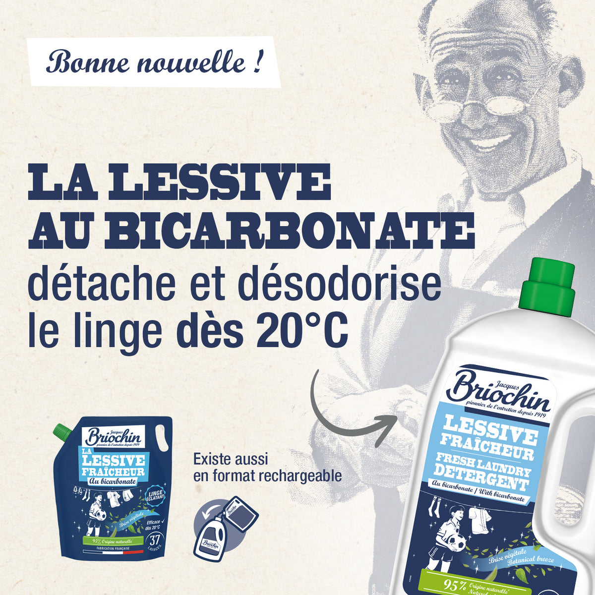 JACQUES BRIOCHIN - Ma Lessive au Bicarbonate – Brise Végétale 2,27l Brise Végétale