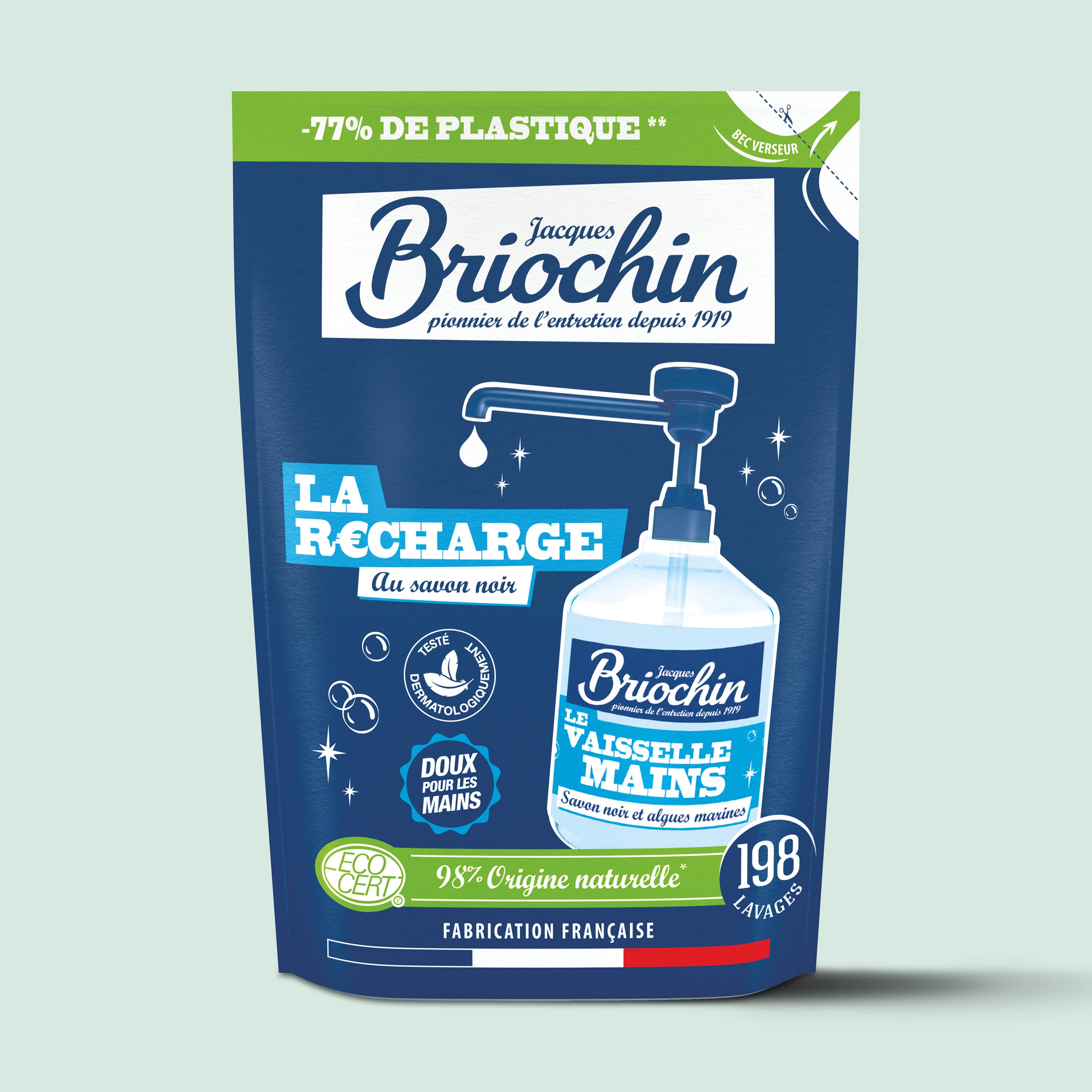 JACQUES BRIOCHIN - Recharge Liquide Vaisselle Mains Savon noir & Algues Marines 450ml Algues Marines