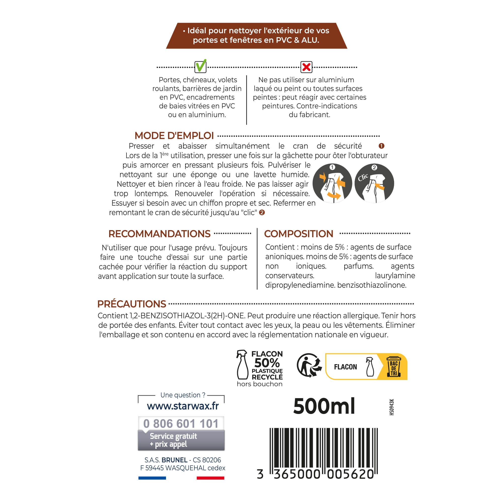 STARWAX - Nettoyant portes et fenêtres prêt à l'emploi 500ml