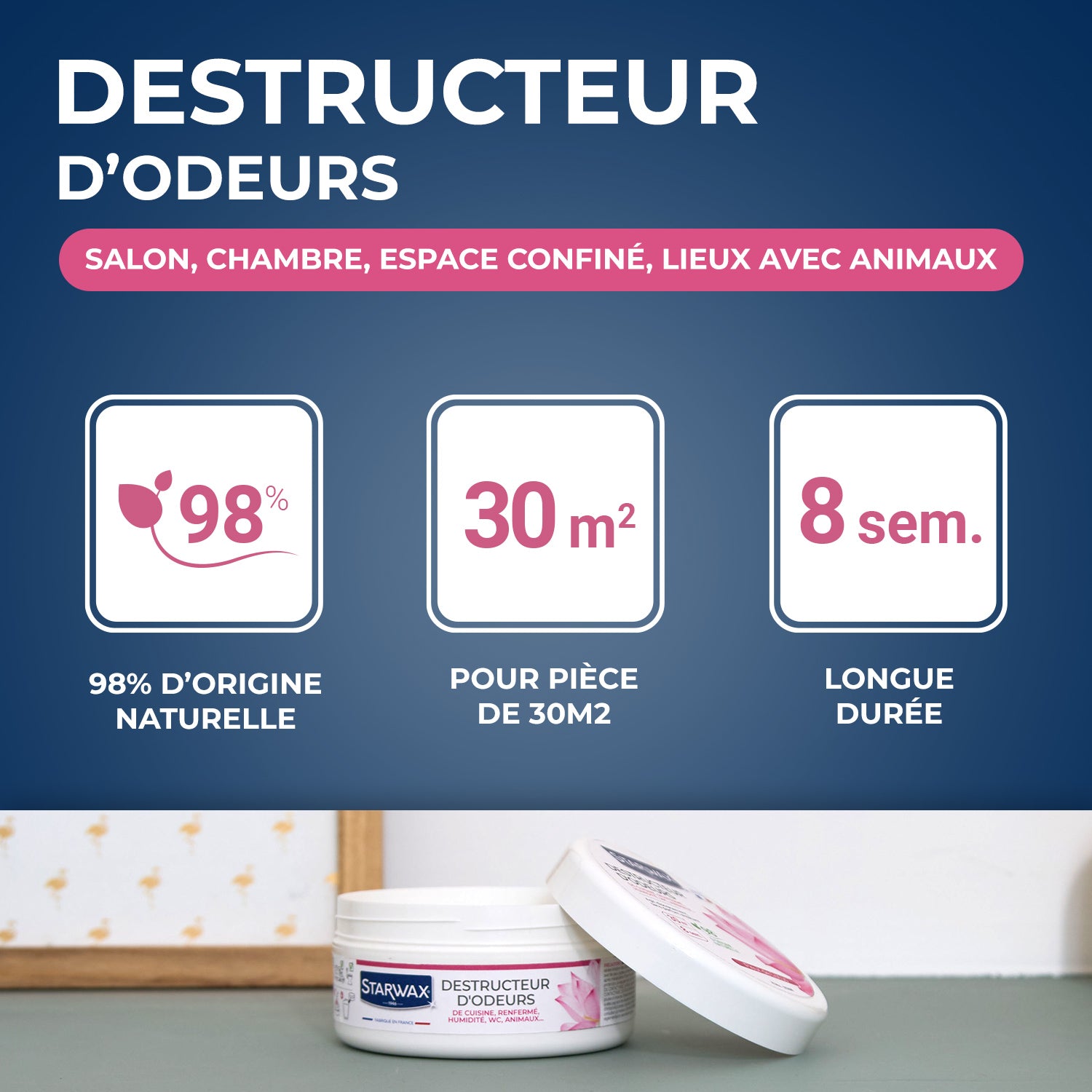 STARWAX - Destructeur d'odeurs Fleur de Lotus 300g Parfum Fleur de Lotus