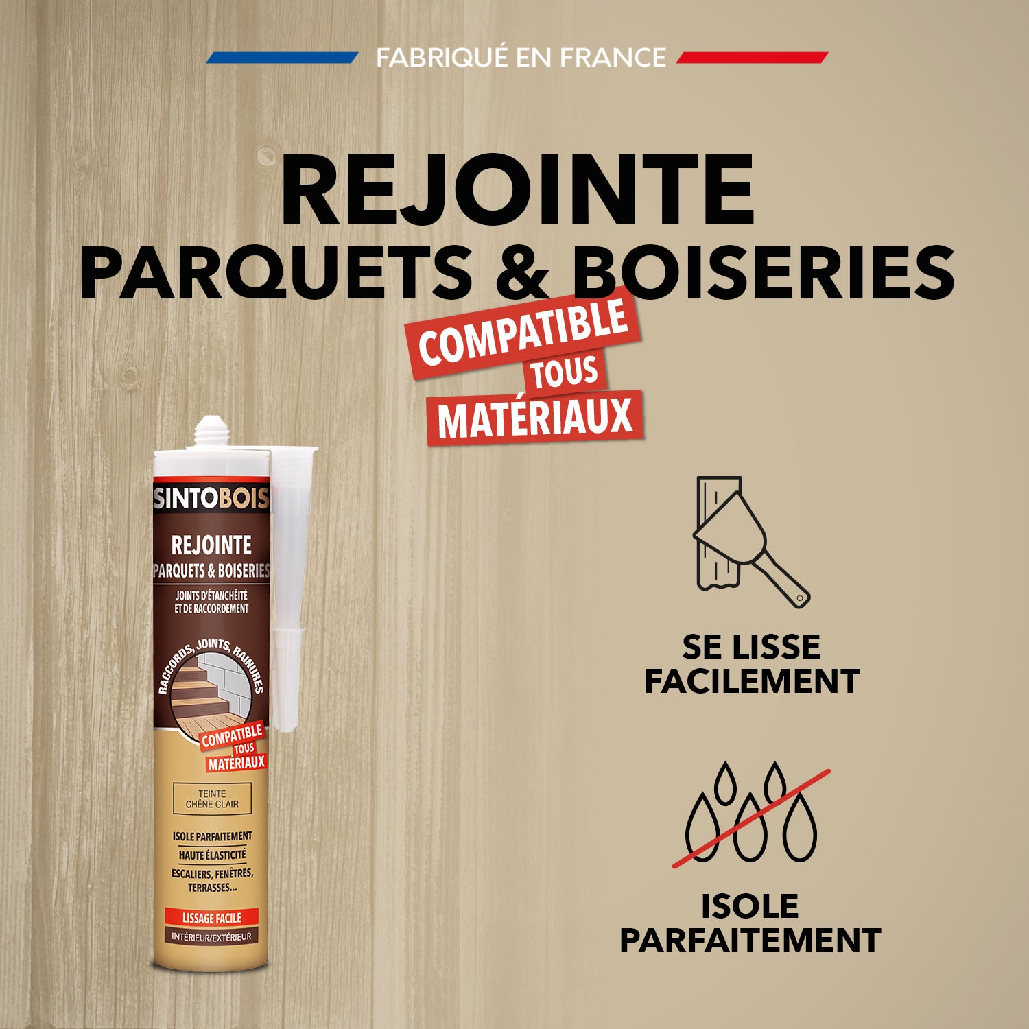 SINTO - Rejointe parquets et boiseries - Etanchéité et raccordement 310ml Chêne clair