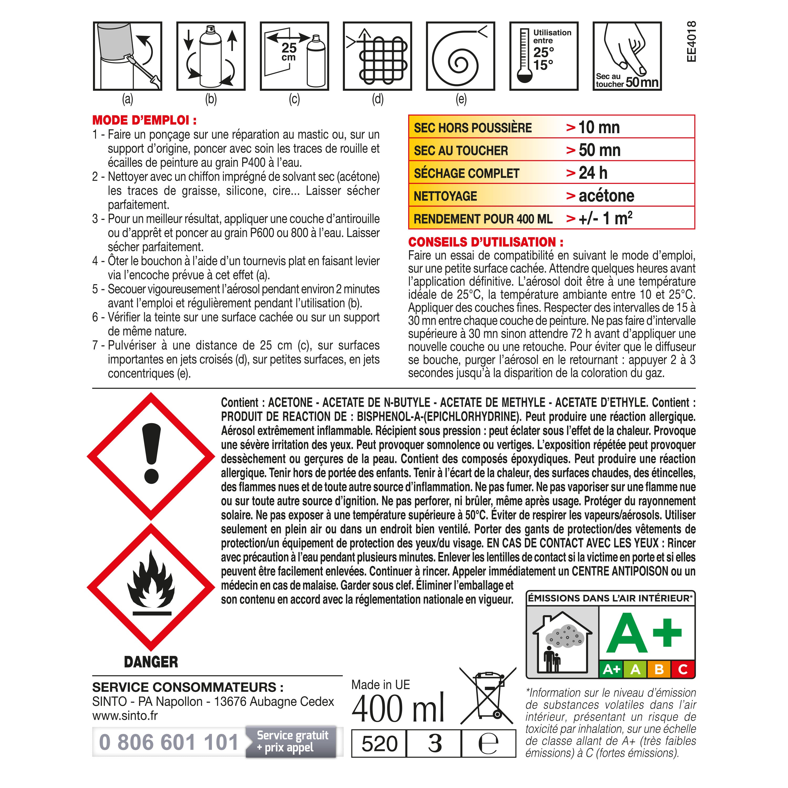 SINTO - Aérosol vernis bois 400ml Satiné