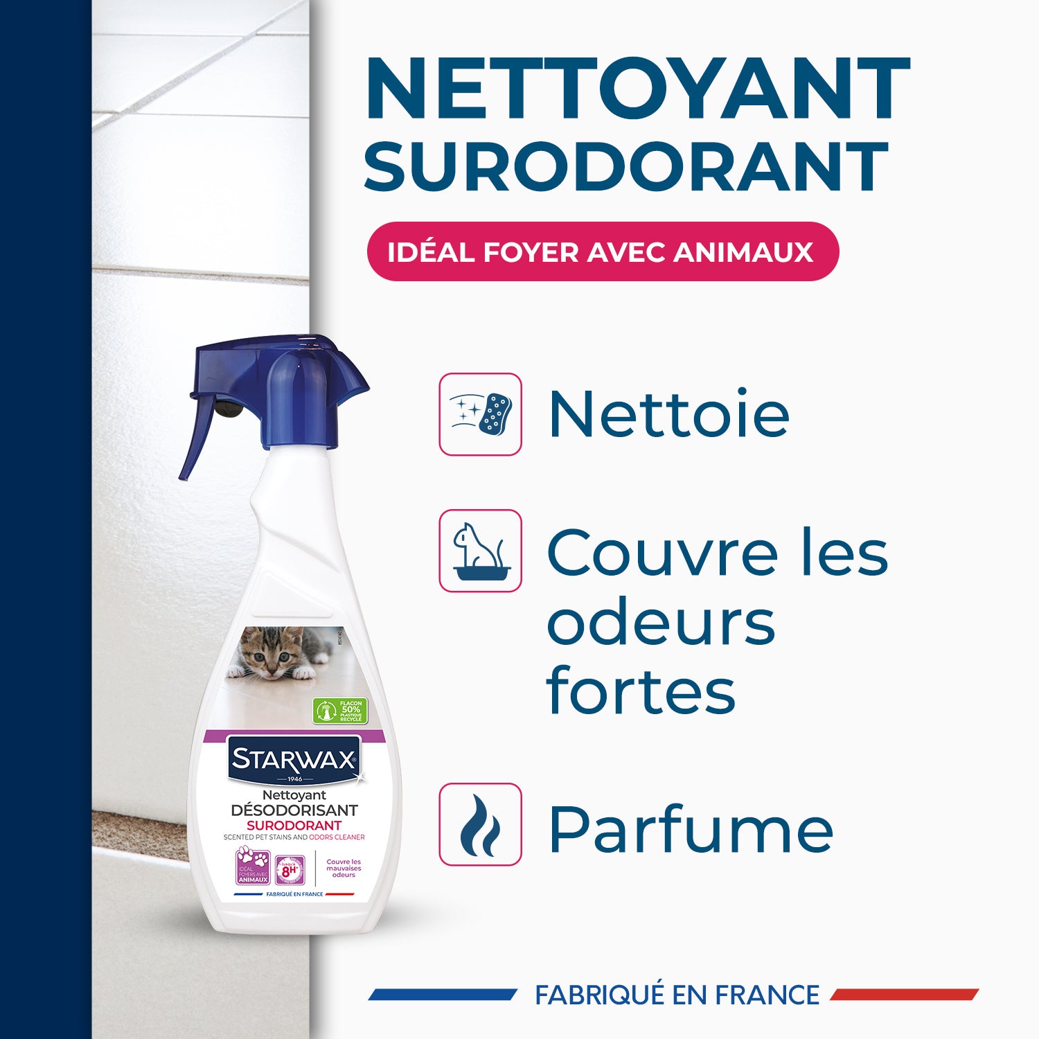STARWAX - Nettoyant désodorisant surodorant spécial milieu animal 500ml