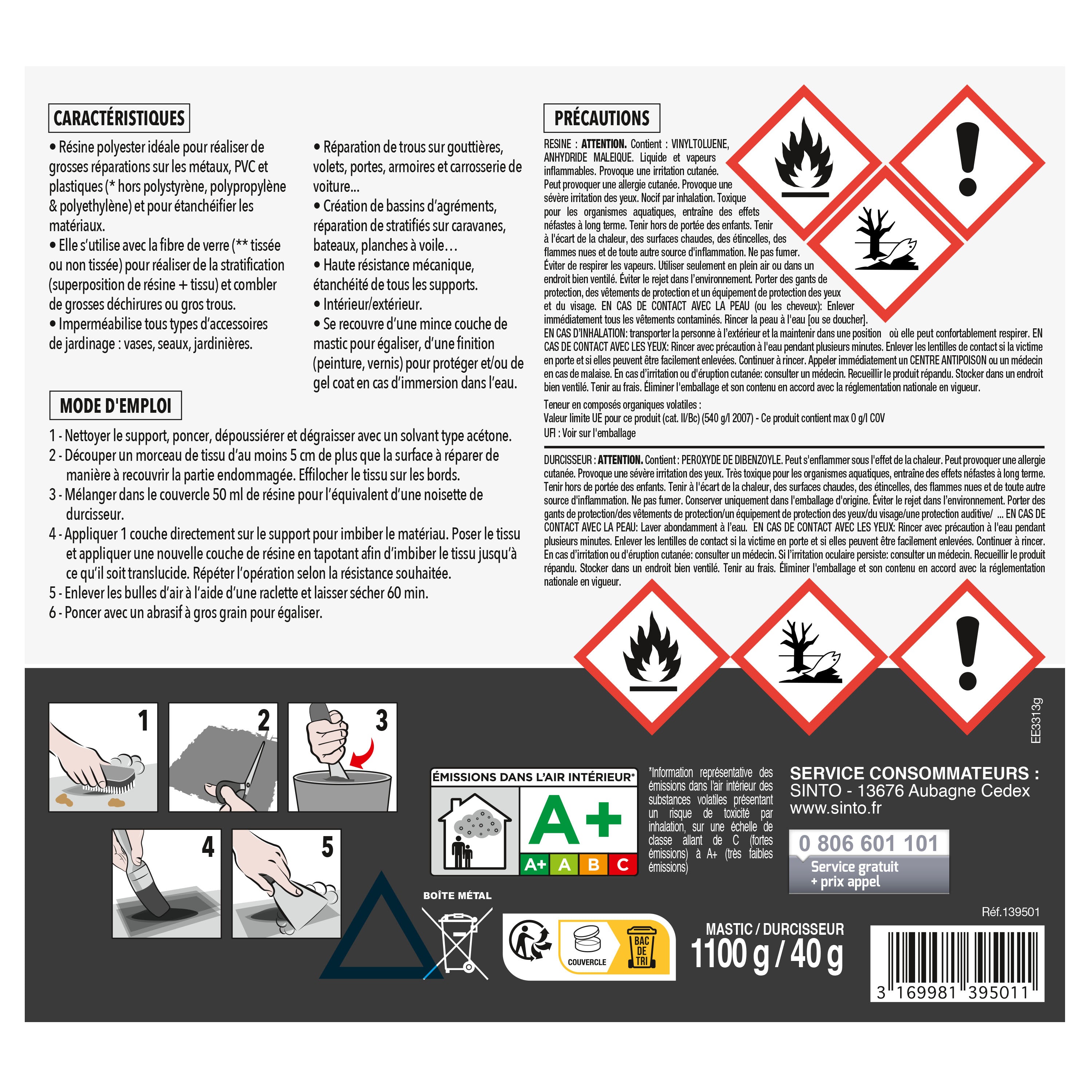 SINTO - Répare métaux, plastiques, composites 1kg