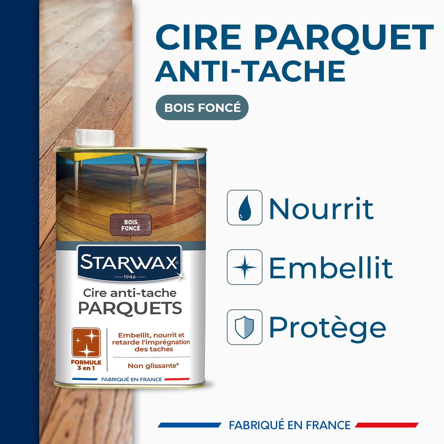 STARWAX - Cire Starlon anti-tache pour parquets cirés 1L Bois clair