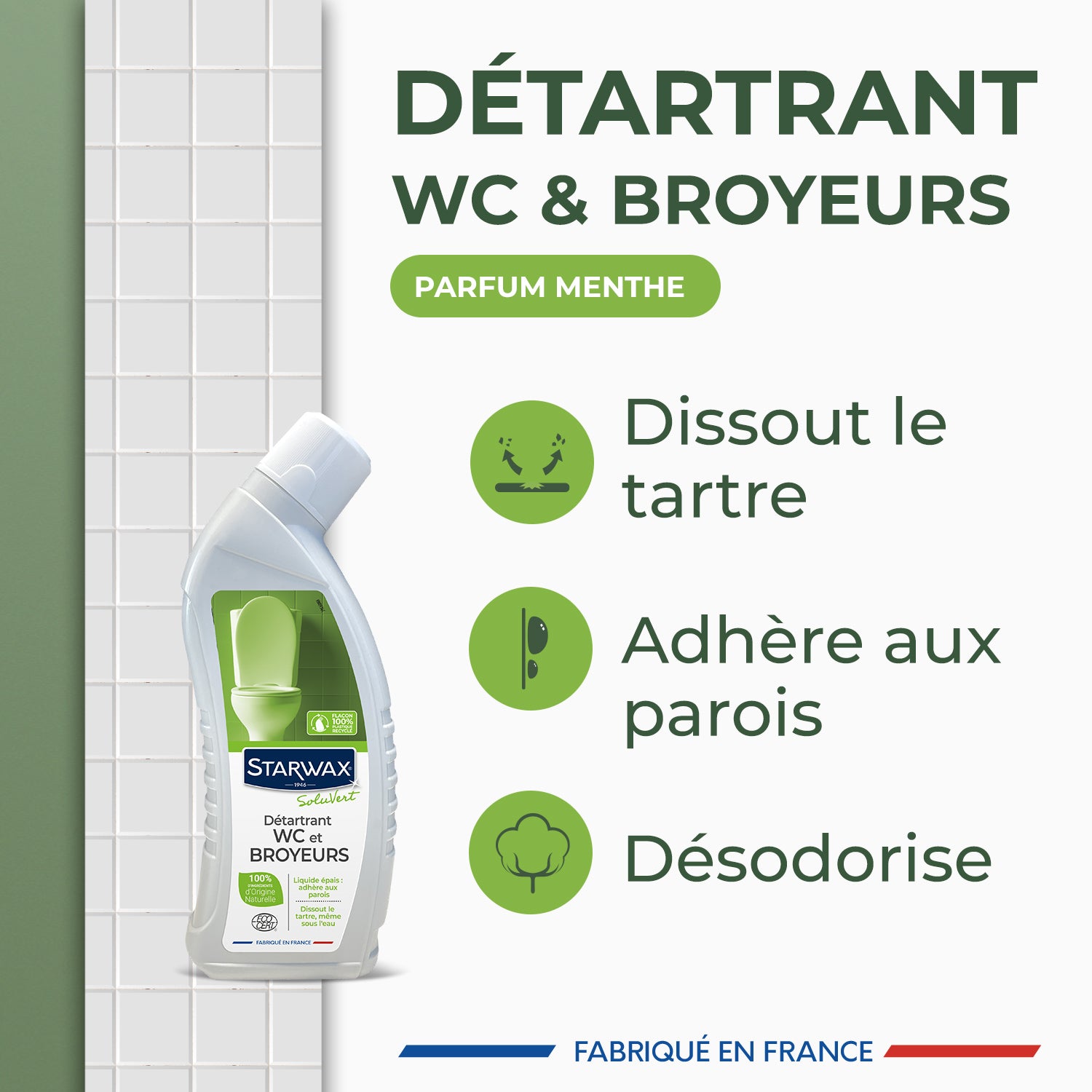 STARWAX SOLUVERT - Détartrant en gel pour WC et broyeurs 750ml