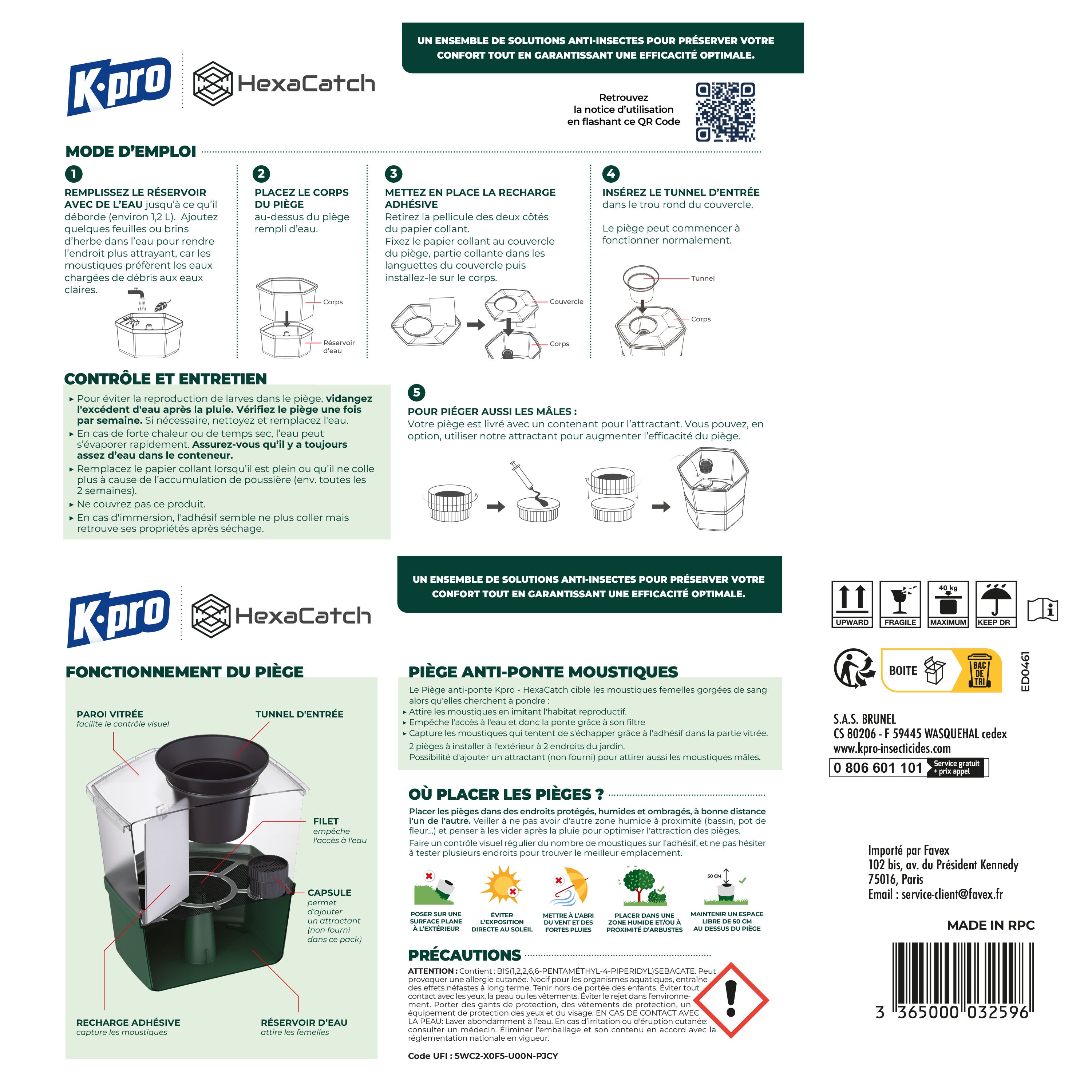 K.PRO - Pack de 2 Pièges anti-ponte moustiques communs et tigres + 10 adhésifs 2 Pièges + 10 adhésifs