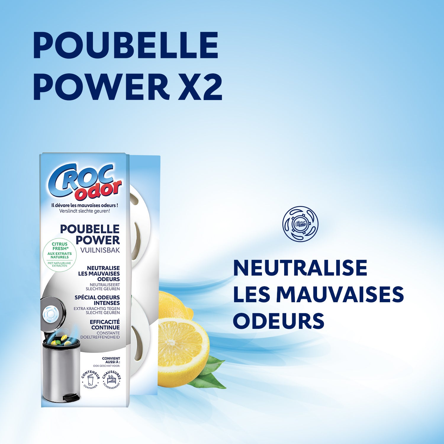 CROC ODOR - Absorbeur d'odeurs Poubelle Power x2 2x20g Citrus fresh