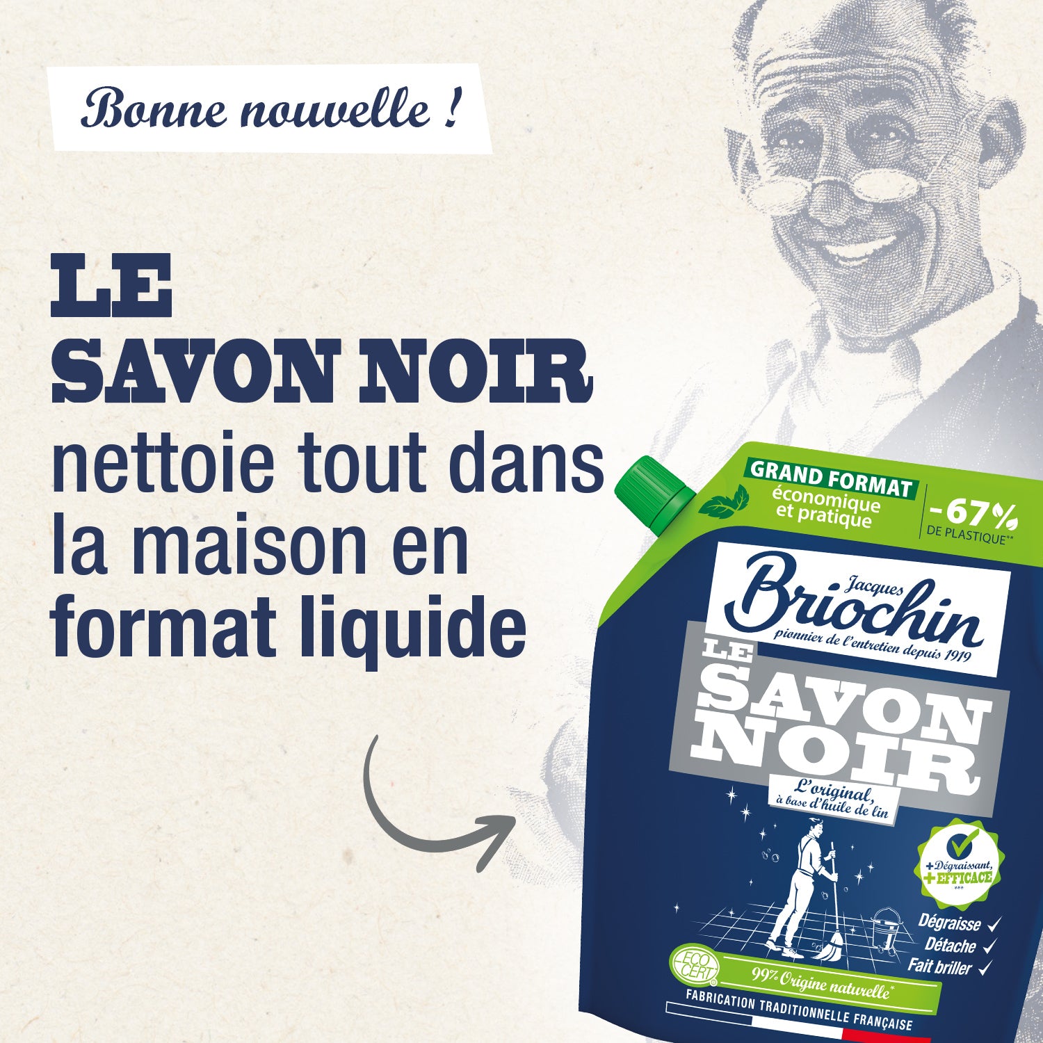 JACQUES BRIOCHIN - Savon noir liquide gros format 1,6L Sans parfum