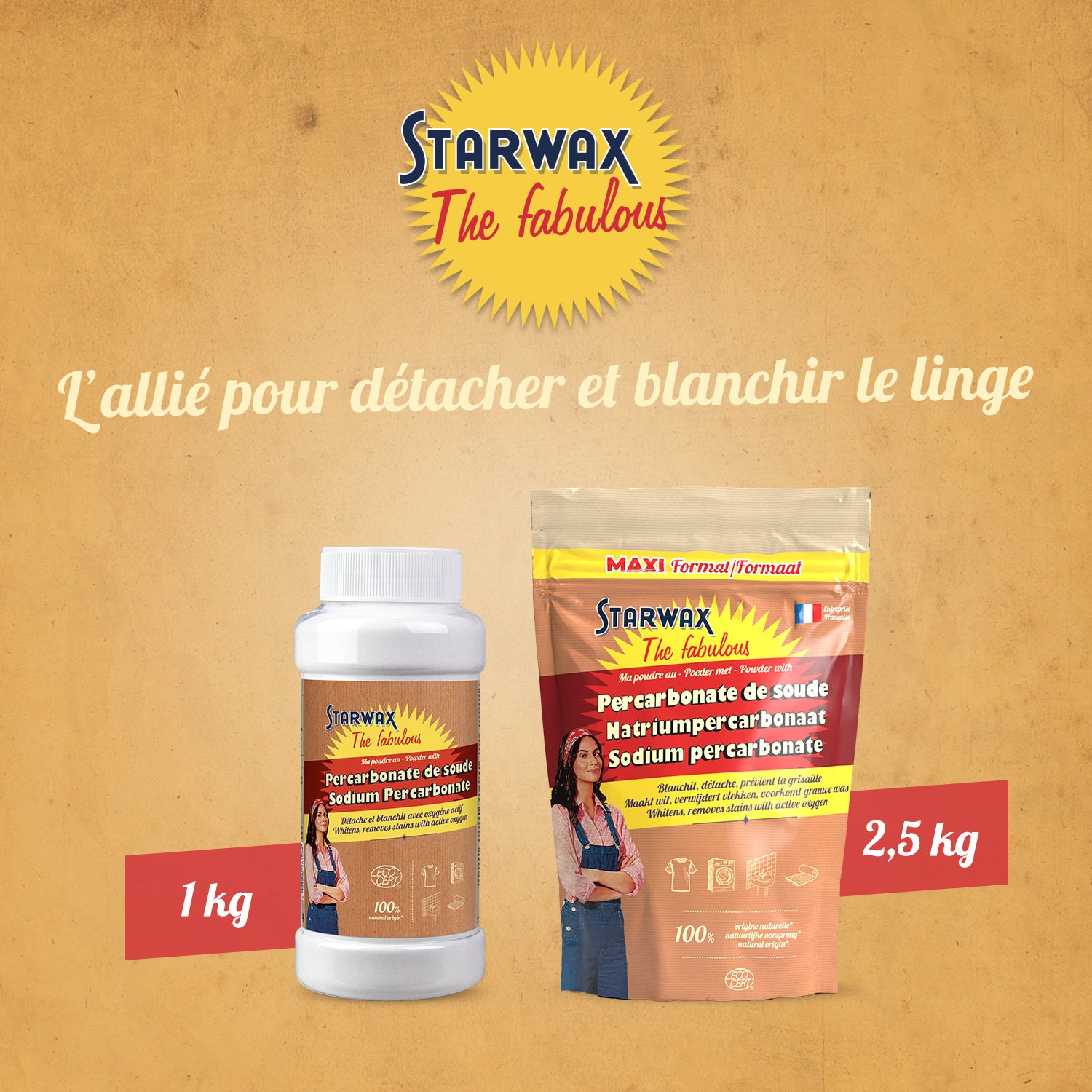 STARWAX FABULOUS - Ma poudre détachante & raviveur de blancheur au percarbonate de soude – Pot pratique 400g