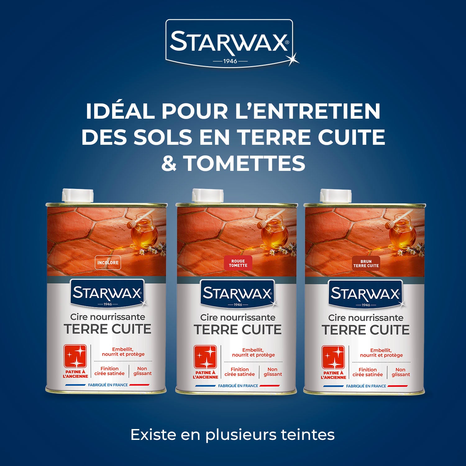 STARWAX - Cire nourrissante (patine à l'ancienne) pour tomettes et terres cuites
1L Incolore