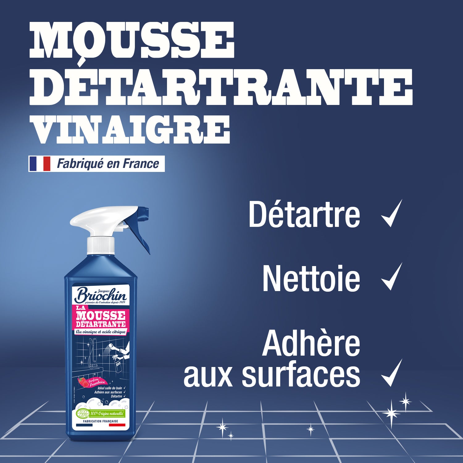 JACQUES BRIOCHIN - Mousse détartrante au vinaigre et à l'acide citrique 750ml Framboise