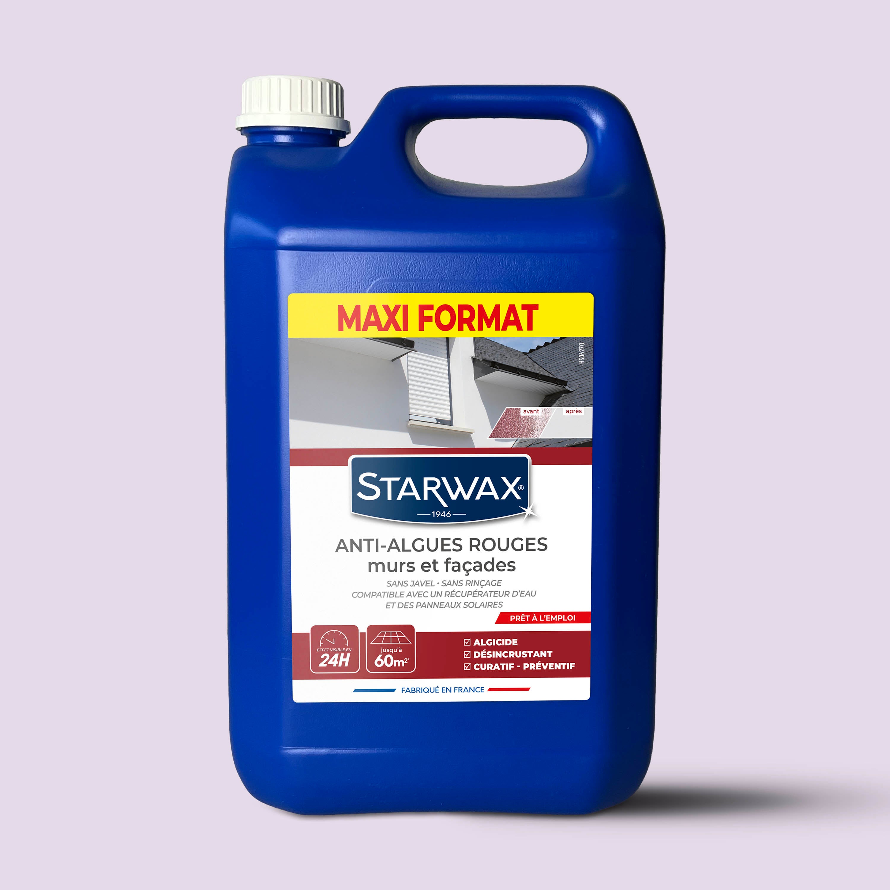 STARWAX - Traitement anti-algues rouges prêt à l'emploi pour murs et façades 6L