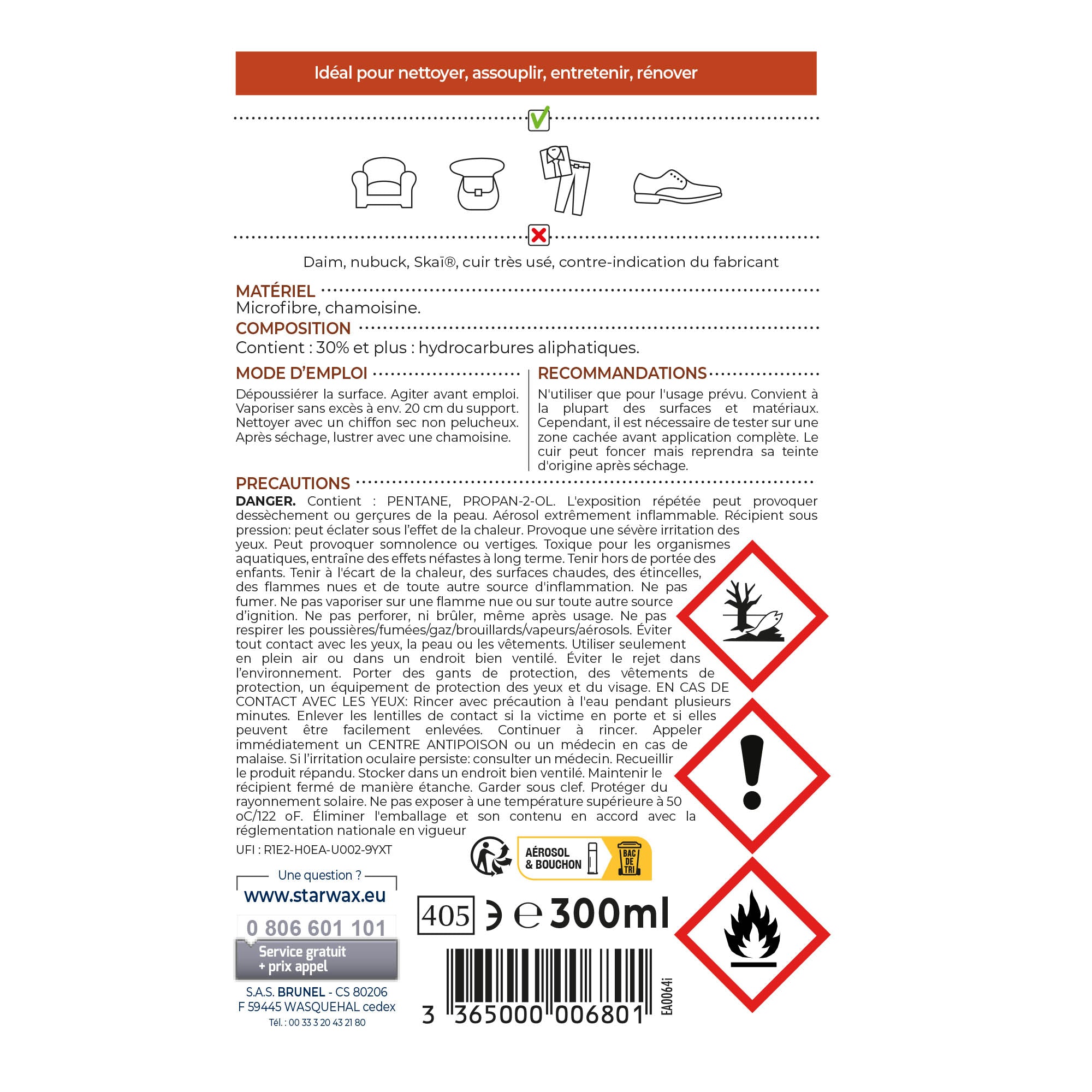 STARWAX - Nettoyant cirant pour cuir 300ml Incolore