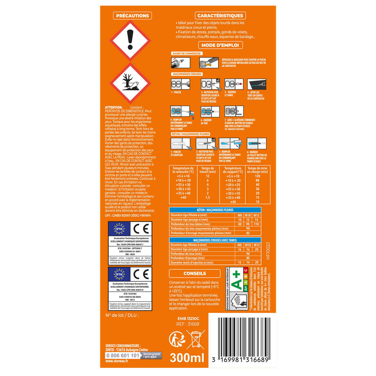 SINTO - Scellement chimique 300ml