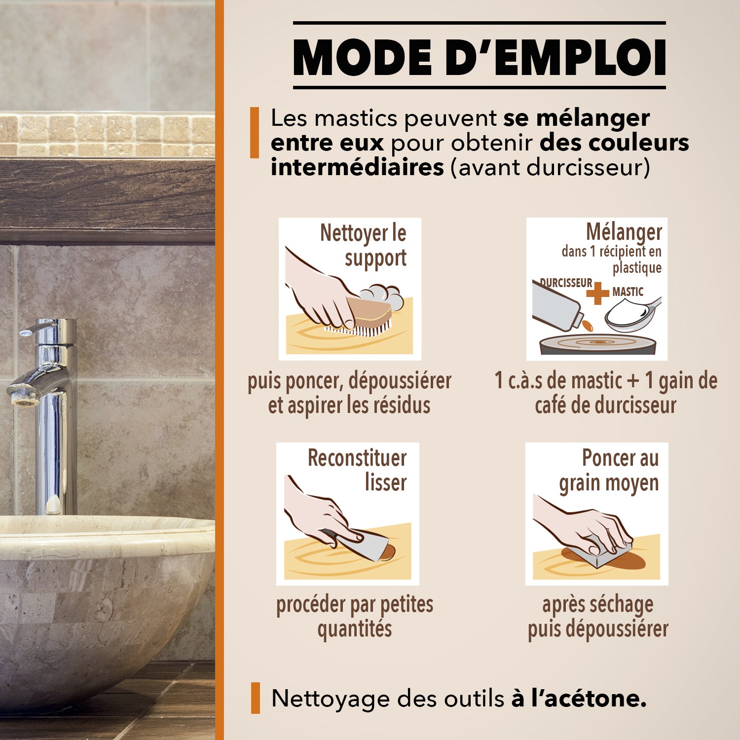 SINTO - Répare sols et murs travertin (parement, pierres, travertin, comblanchien) 100g Travertin