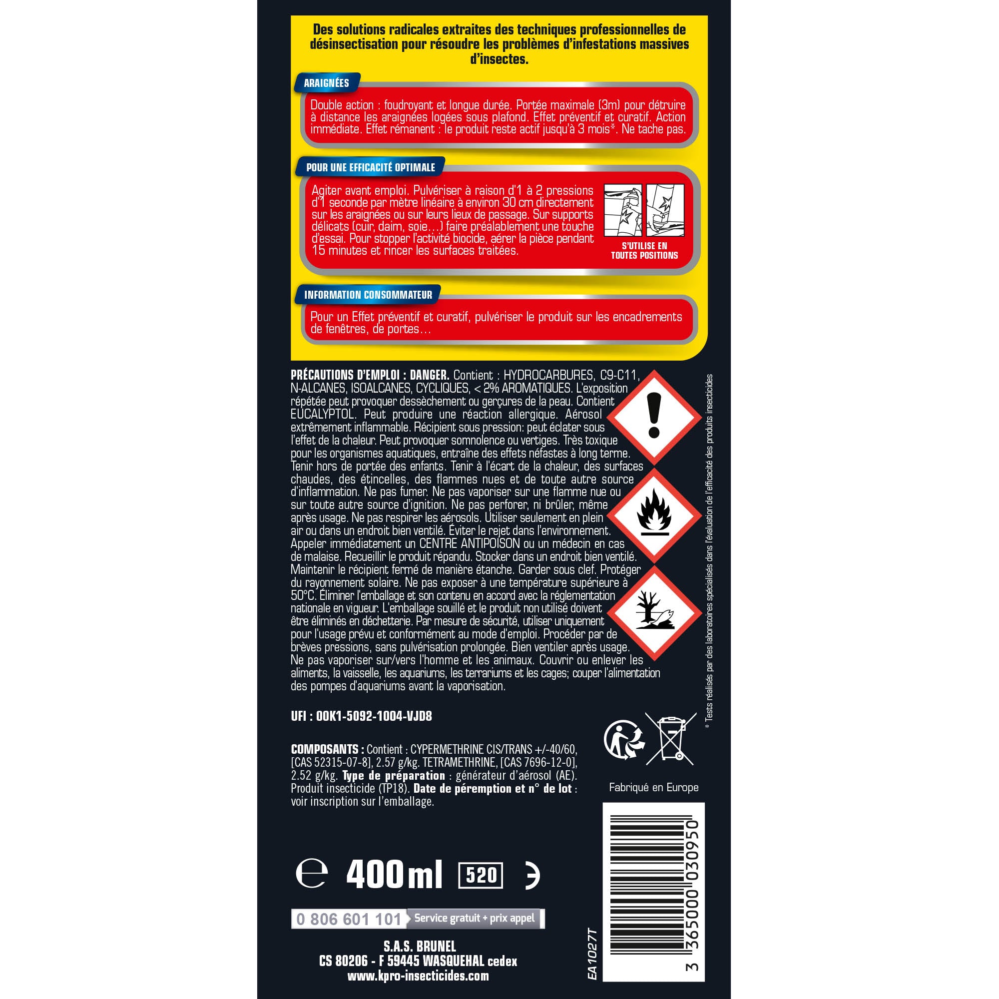 K.PRO - Aérosol foudroyant araignées
400ml