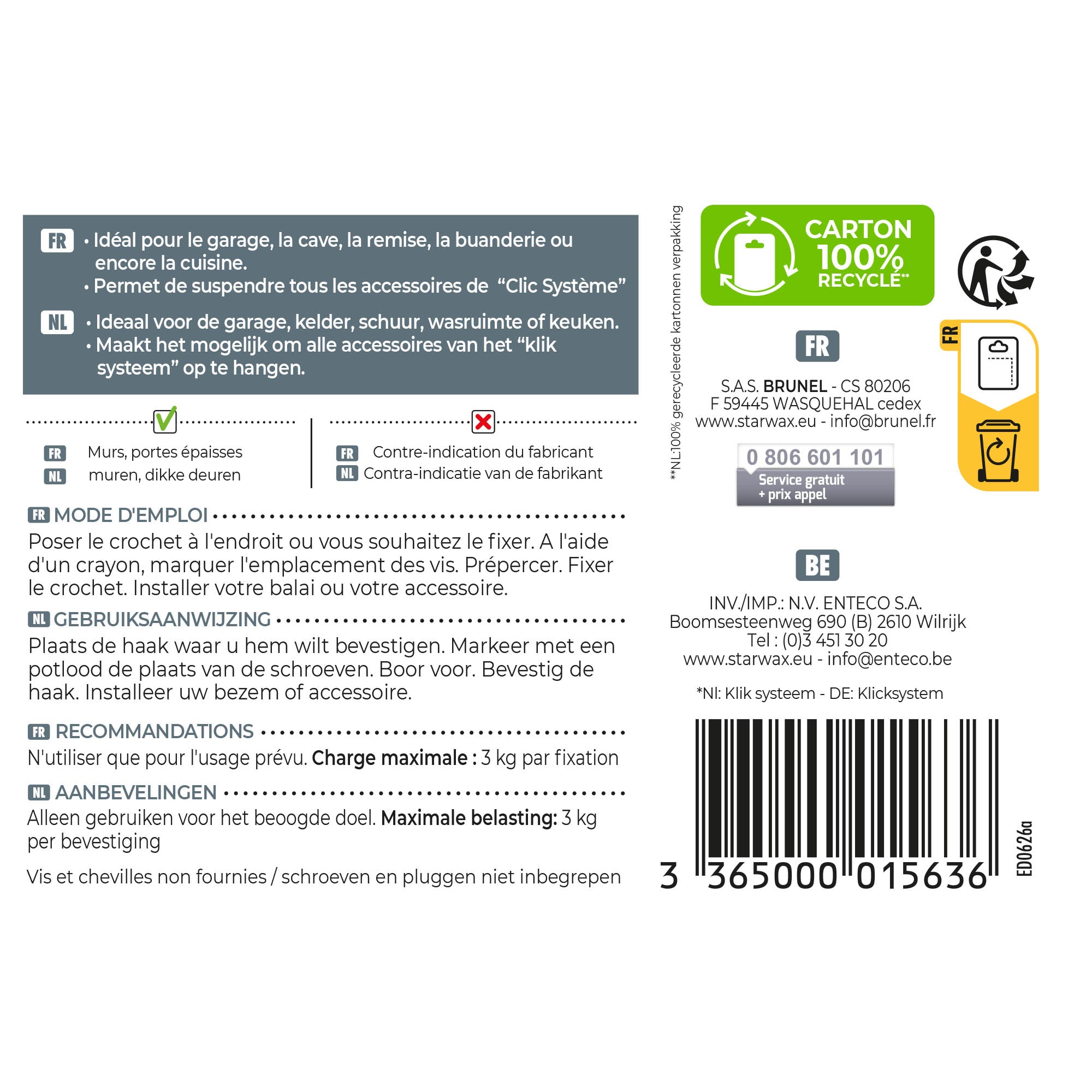 STARWAX - Support mural pour balai Clic système X1