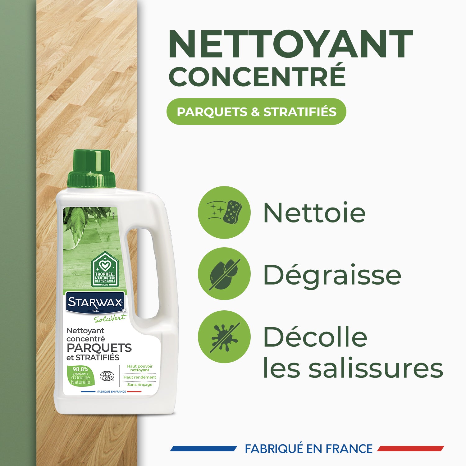 STARWAX SOLUVERT - Nettoyant concentré pour parquets et sols stratifiés 1L