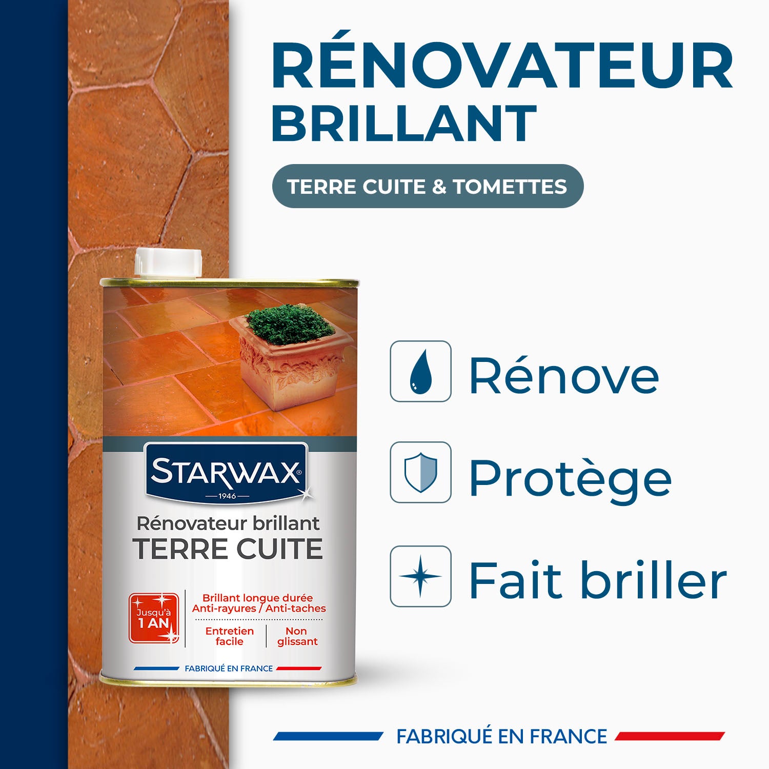 STARWAX - Rénovateur brillant protecteur pour tomettes et terres cuites 1L incolore
1L