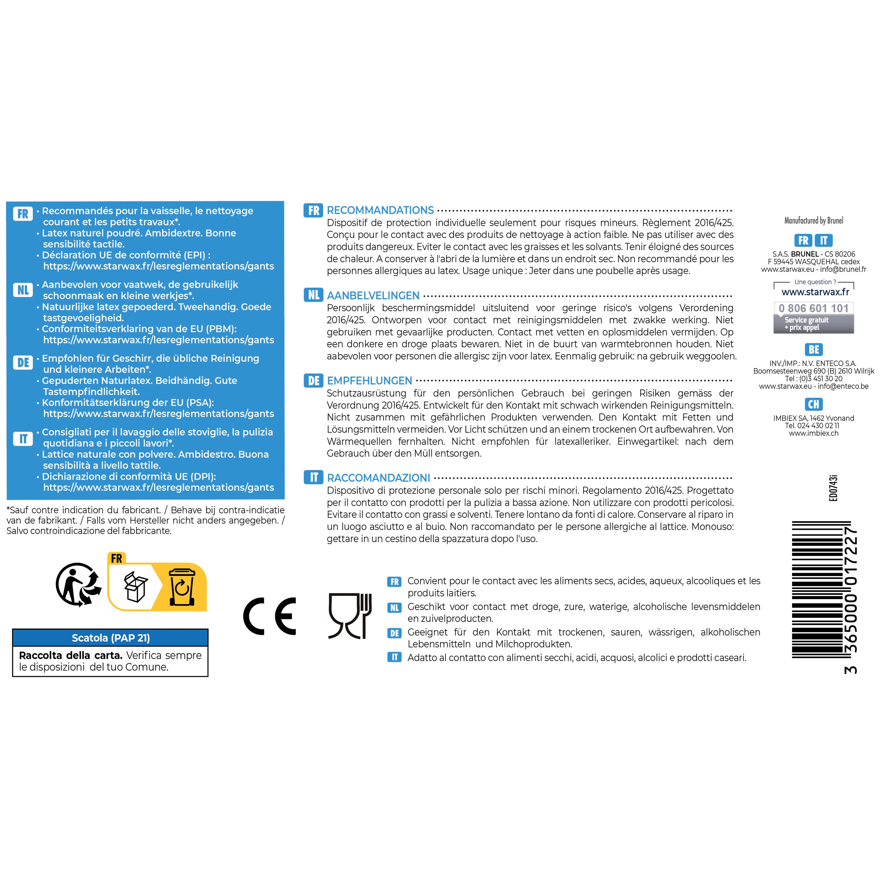 STARWAX - Gants latex poudrés X100 M