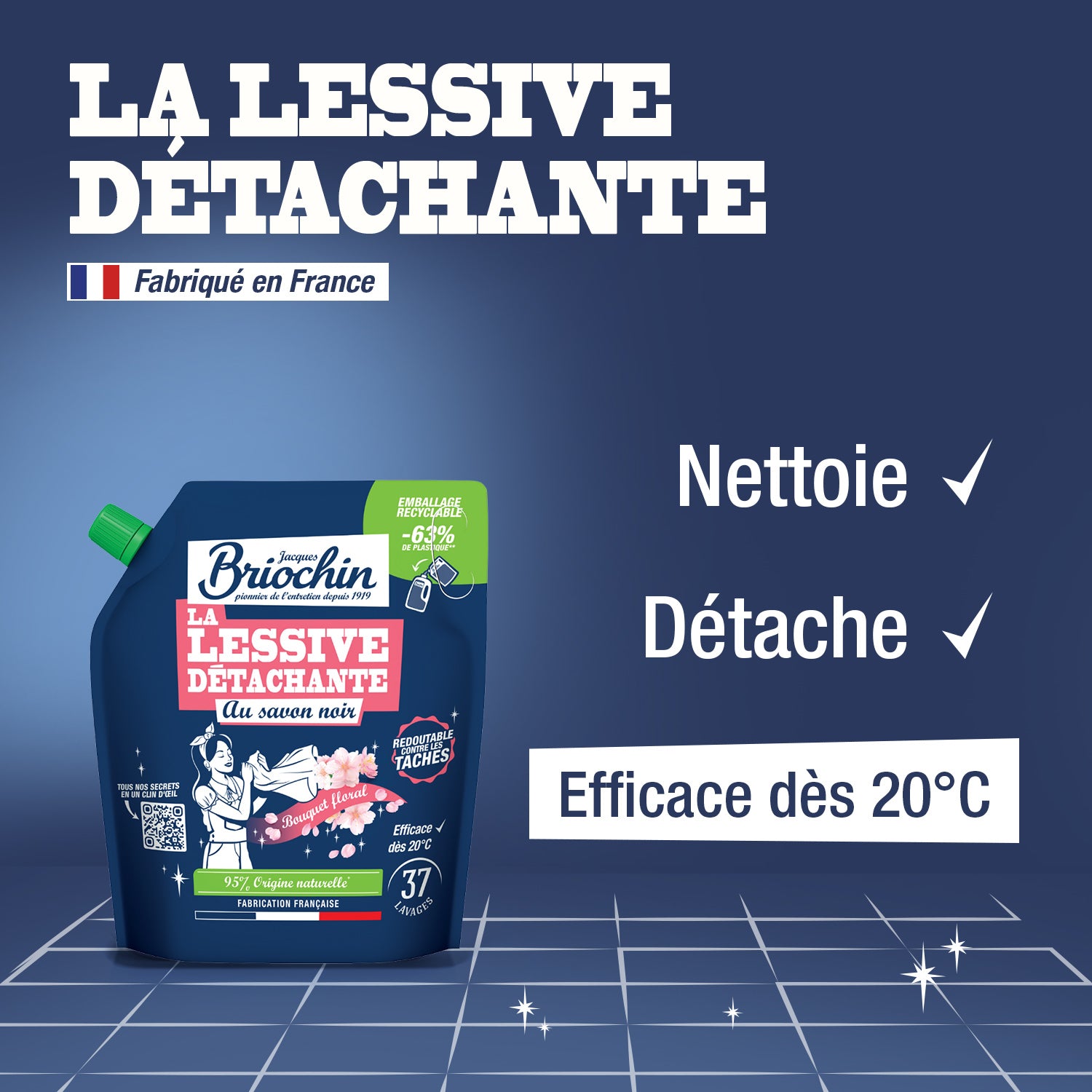 JACQUES BRIOCHIN - Recharge Ma lessive au savon noir - Détachante 1,7L Bouquet Floral