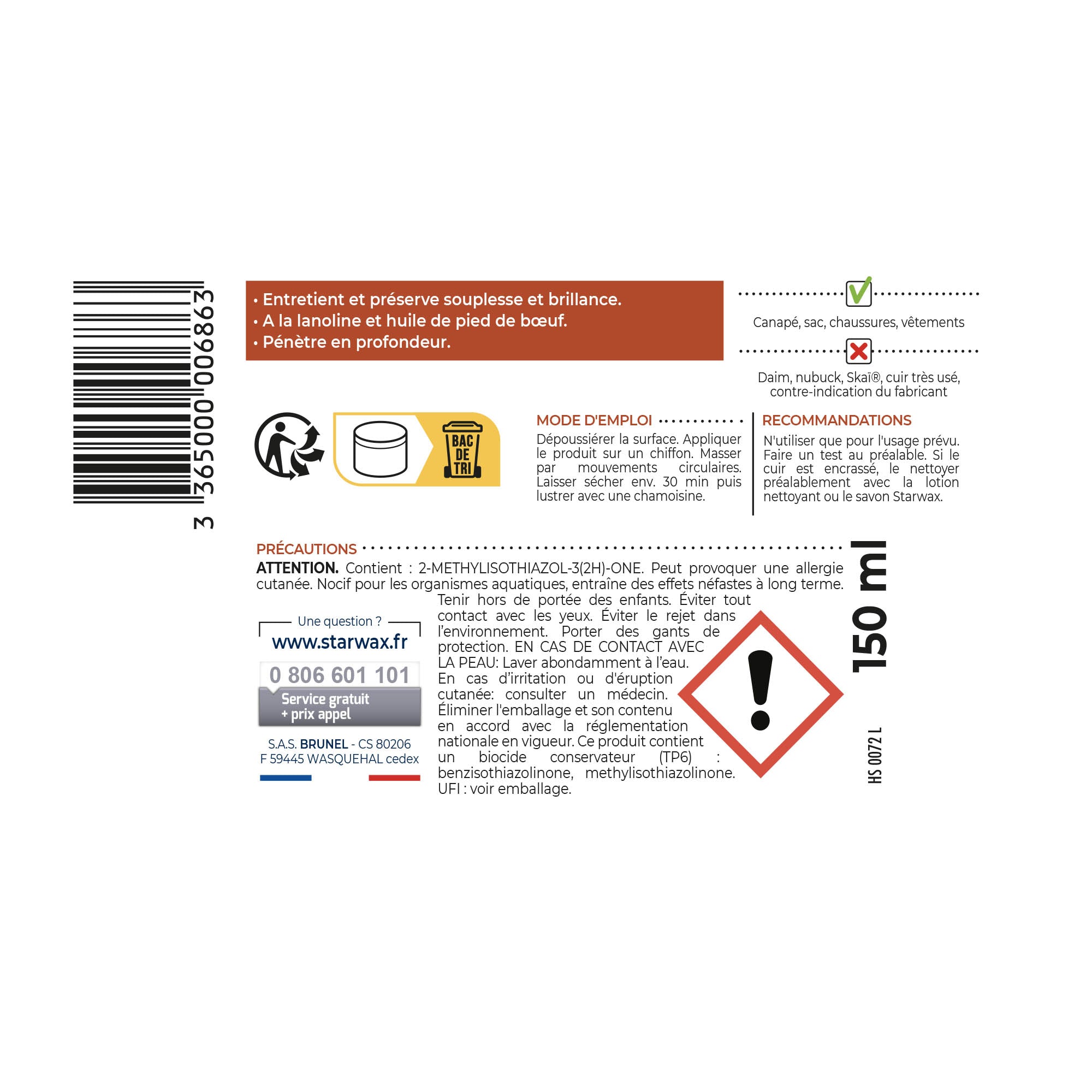 STARWAX - Crème de soin incolore pour cuir 150ml Incolore