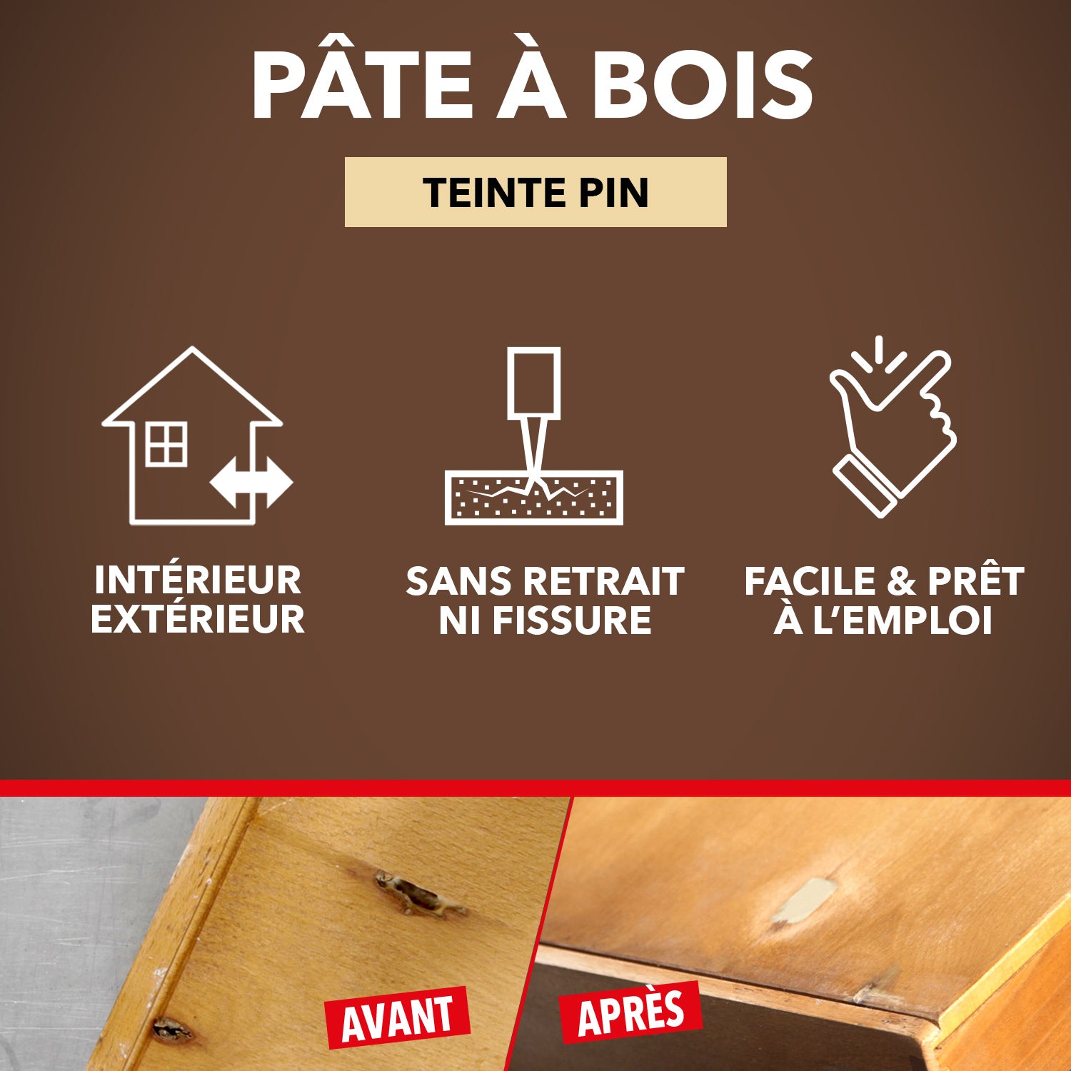 SINTO - Rebouche imperfections - Pâte à bois naturel 80g Blanc