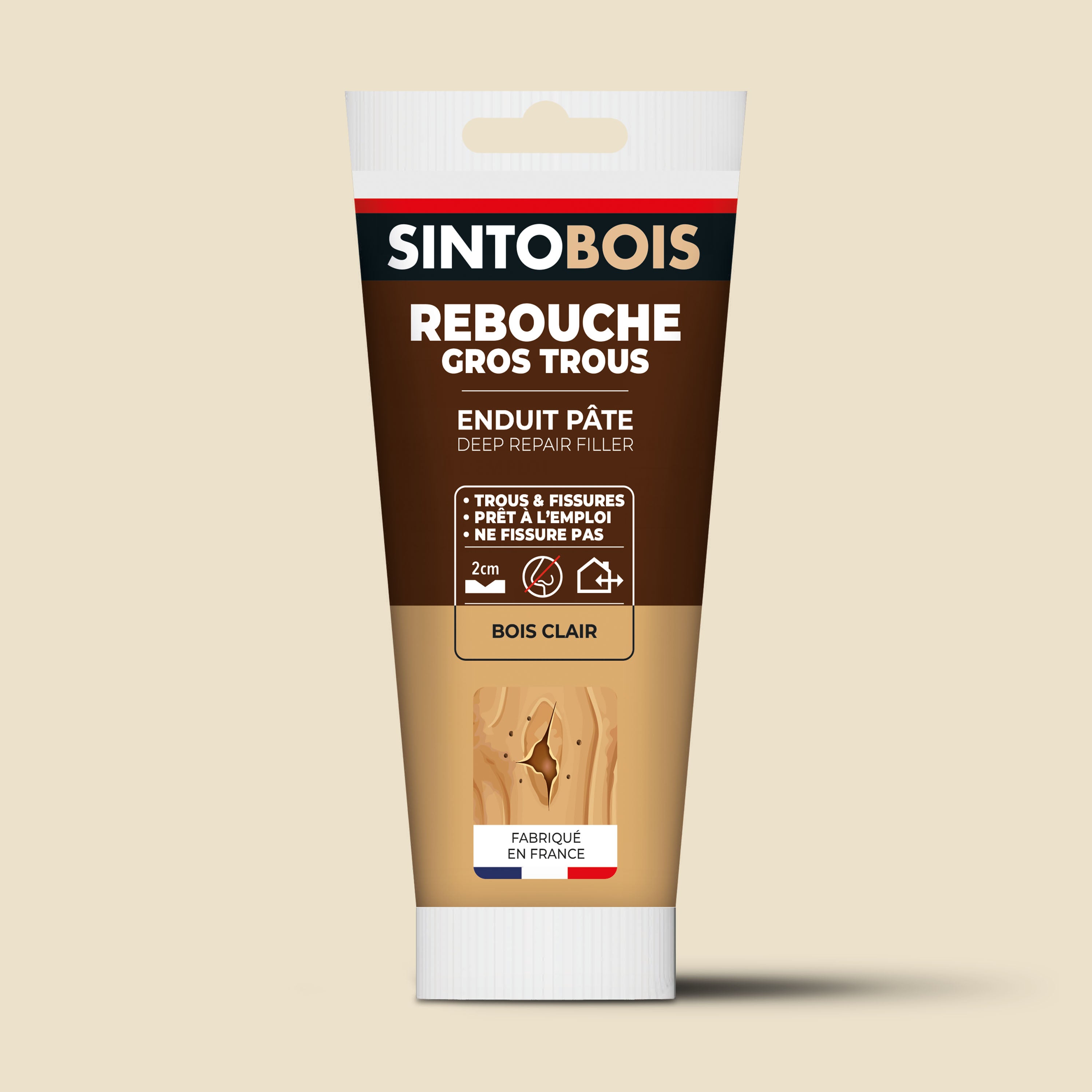 SINTO - Reboucher gros trous et fissures dans le bois clair 330g Bois clair