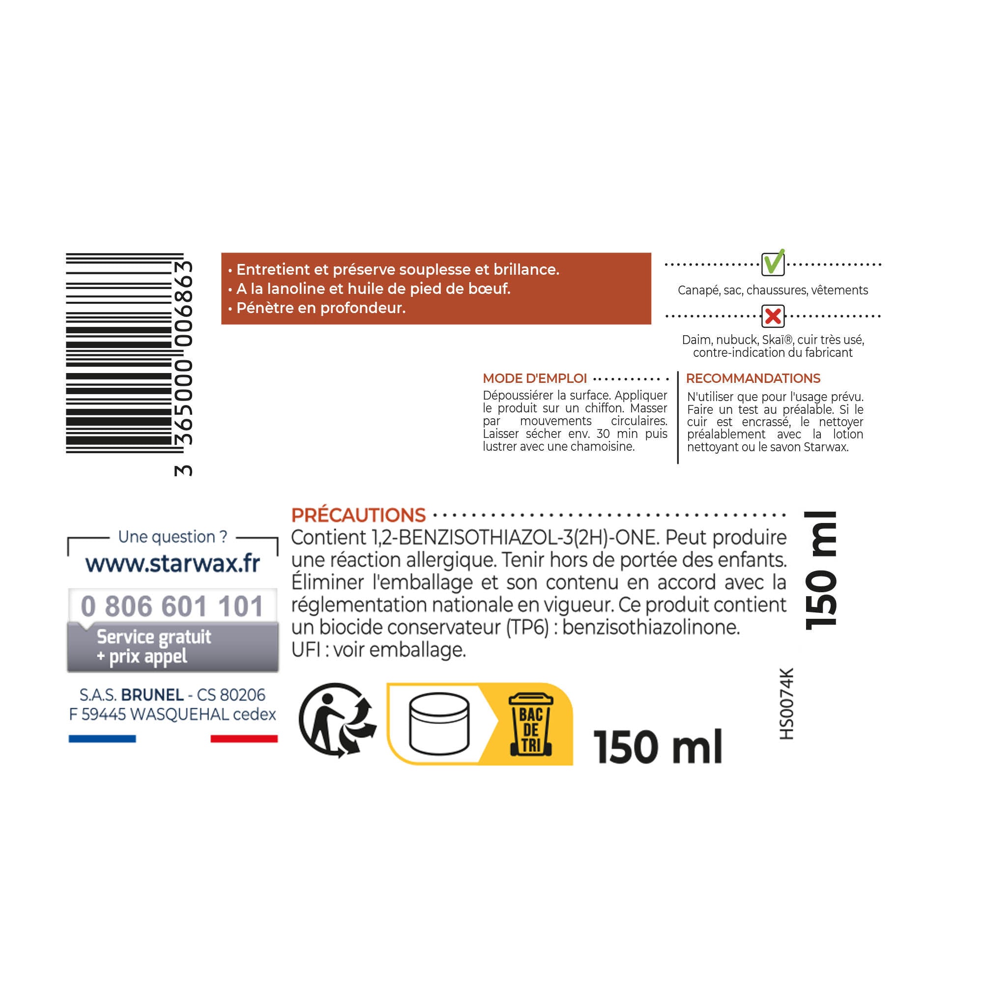 STARWAX - Crème de soin incolore pour cuir 150ml Incolore