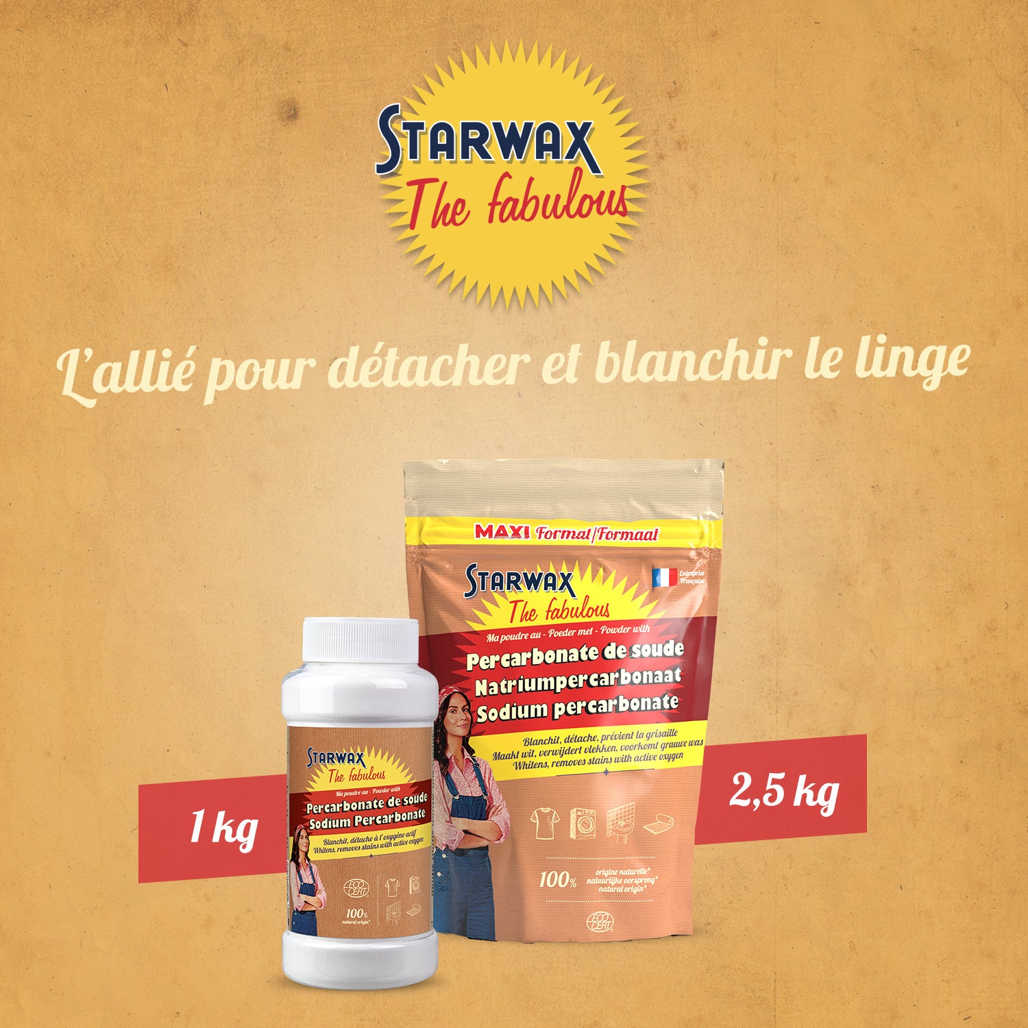 STARWAX FABULOUS - Ma poudre détachante & raviveur de blancheur au percarbonate de soude – Sachet éco 1kg