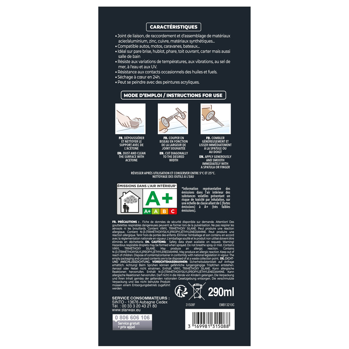SINTO - Joint mastic auto marine 290ml Blanc