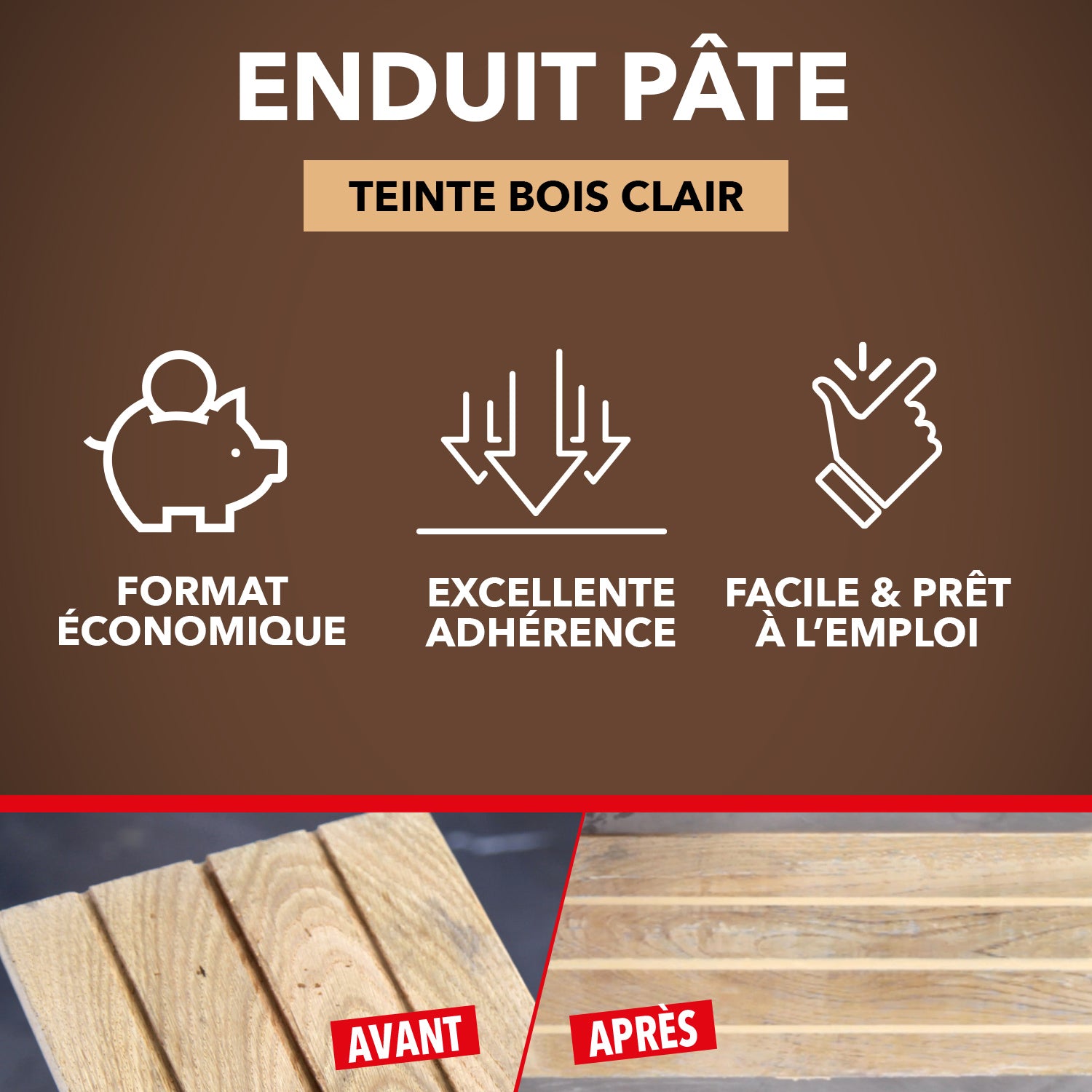 SINTO - Reboucher gros trous et fissures dans le bois clair 330g Bois clair